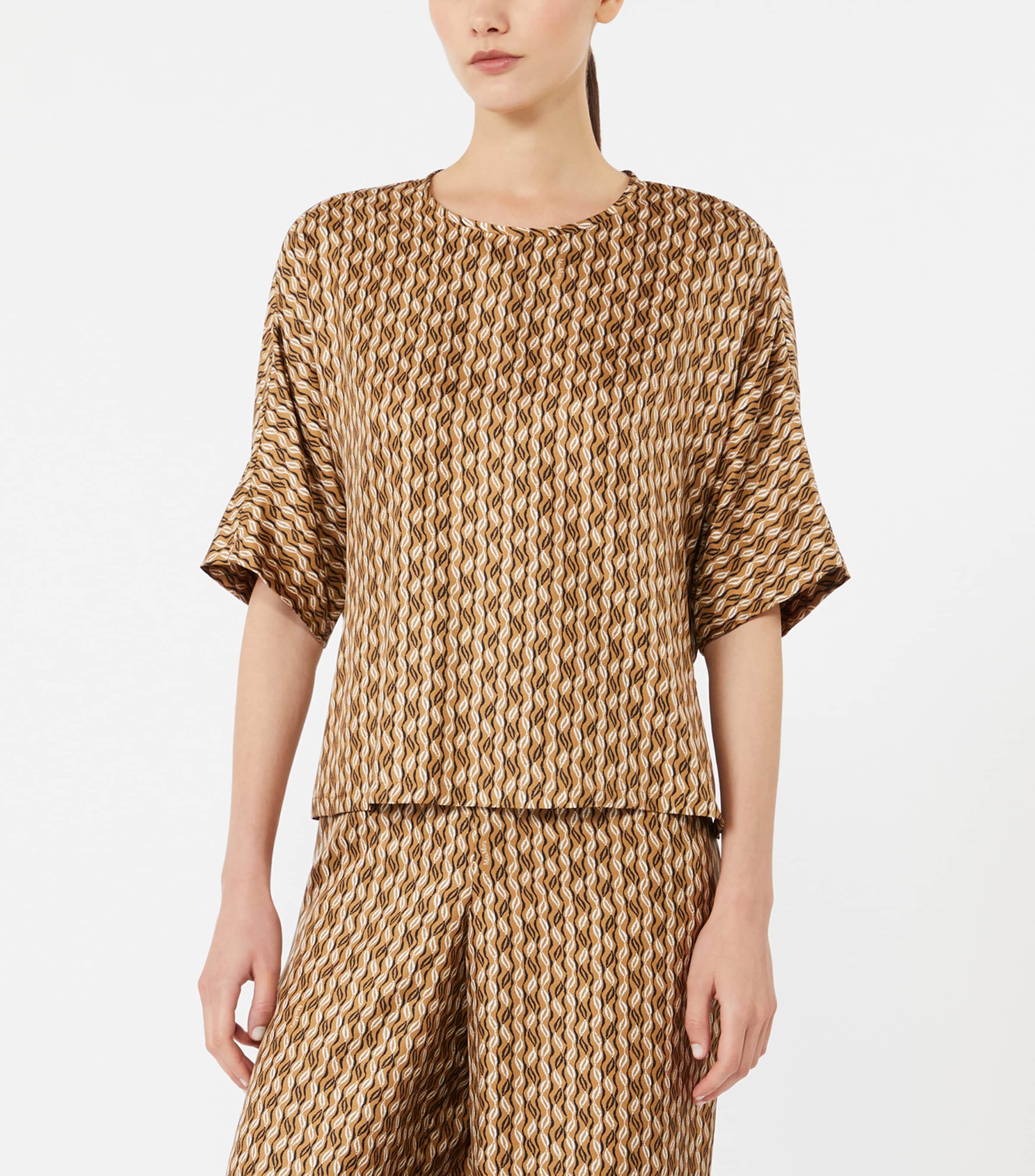 Max Mara Womens Silk Printed Short-Sleeve Blouse Hazelnut Brown Image 3