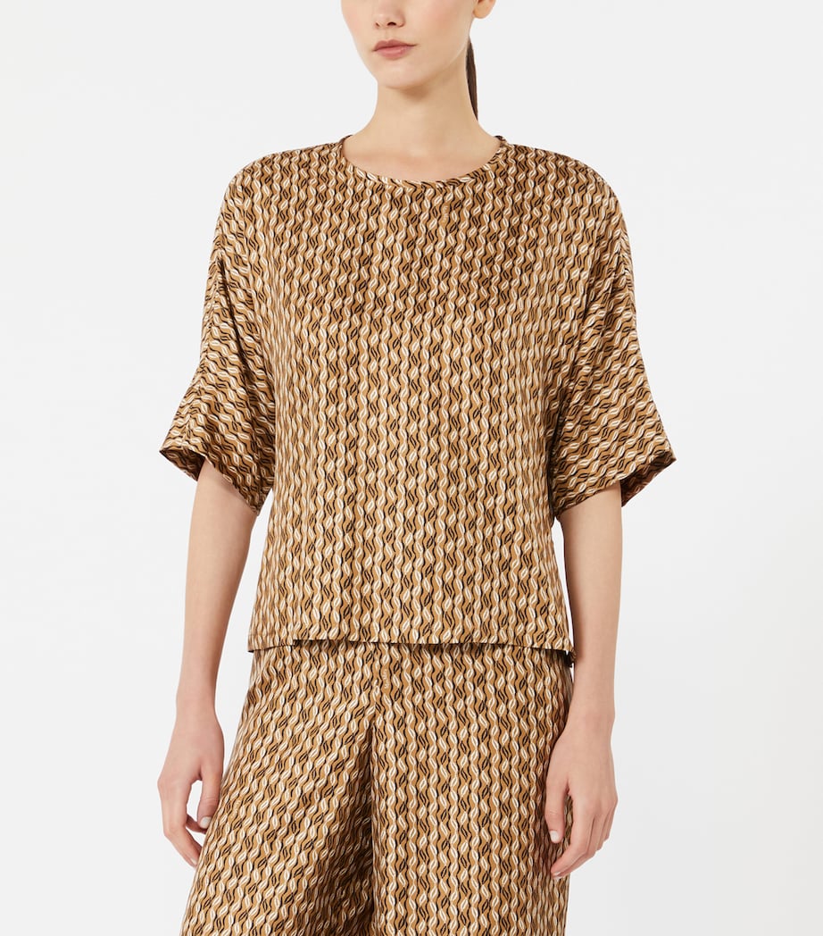 Max Mara Womens Silk Printed Short-Sleeve Blouse Hazelnut Brown Image 3