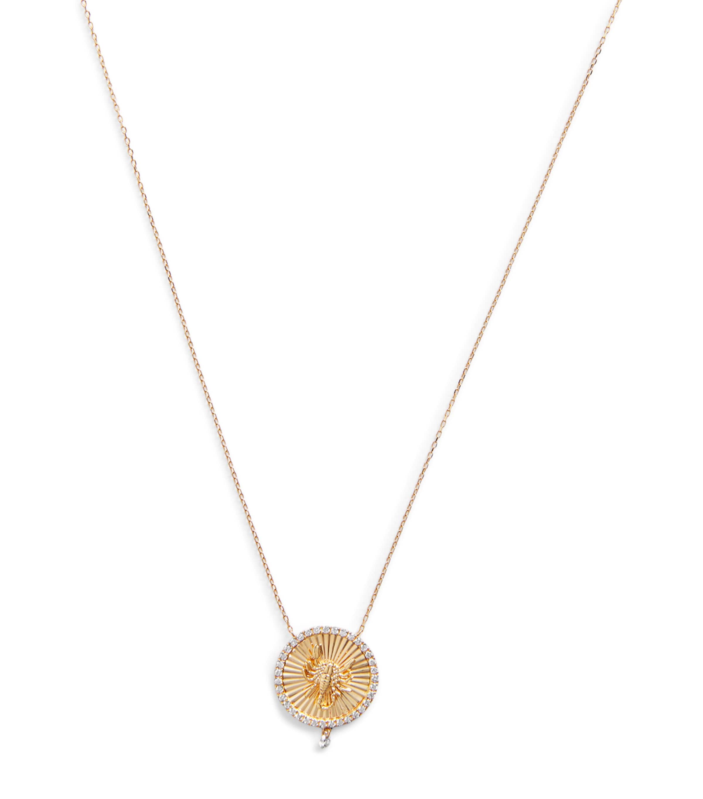 Persée Yellow Gold And Diamond Scorpio Medallion Necklace