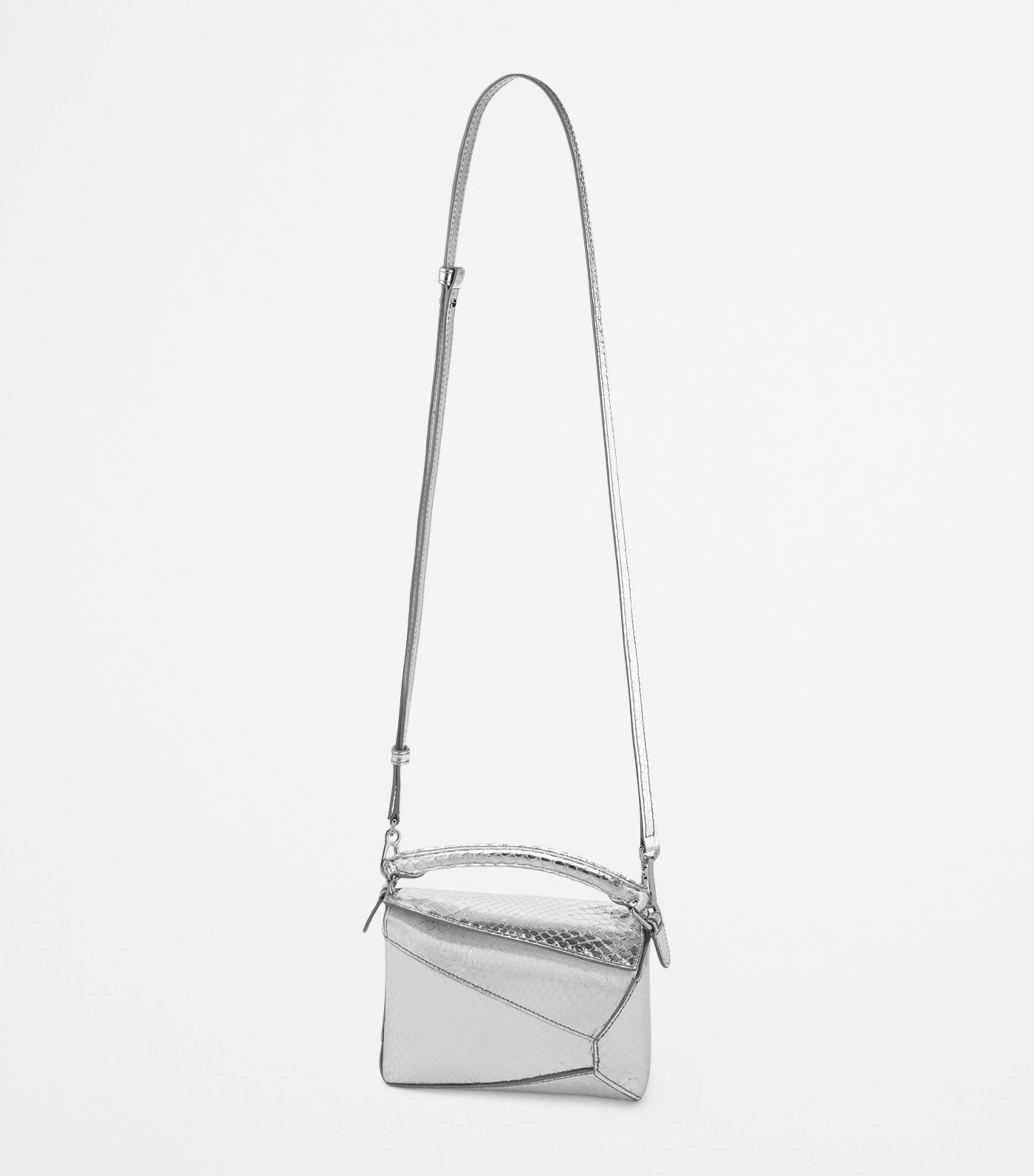 LOEWE EXCLUSIVE Mini Python Skin Puzzle Edge Top-Handle Bag Silver Image 5