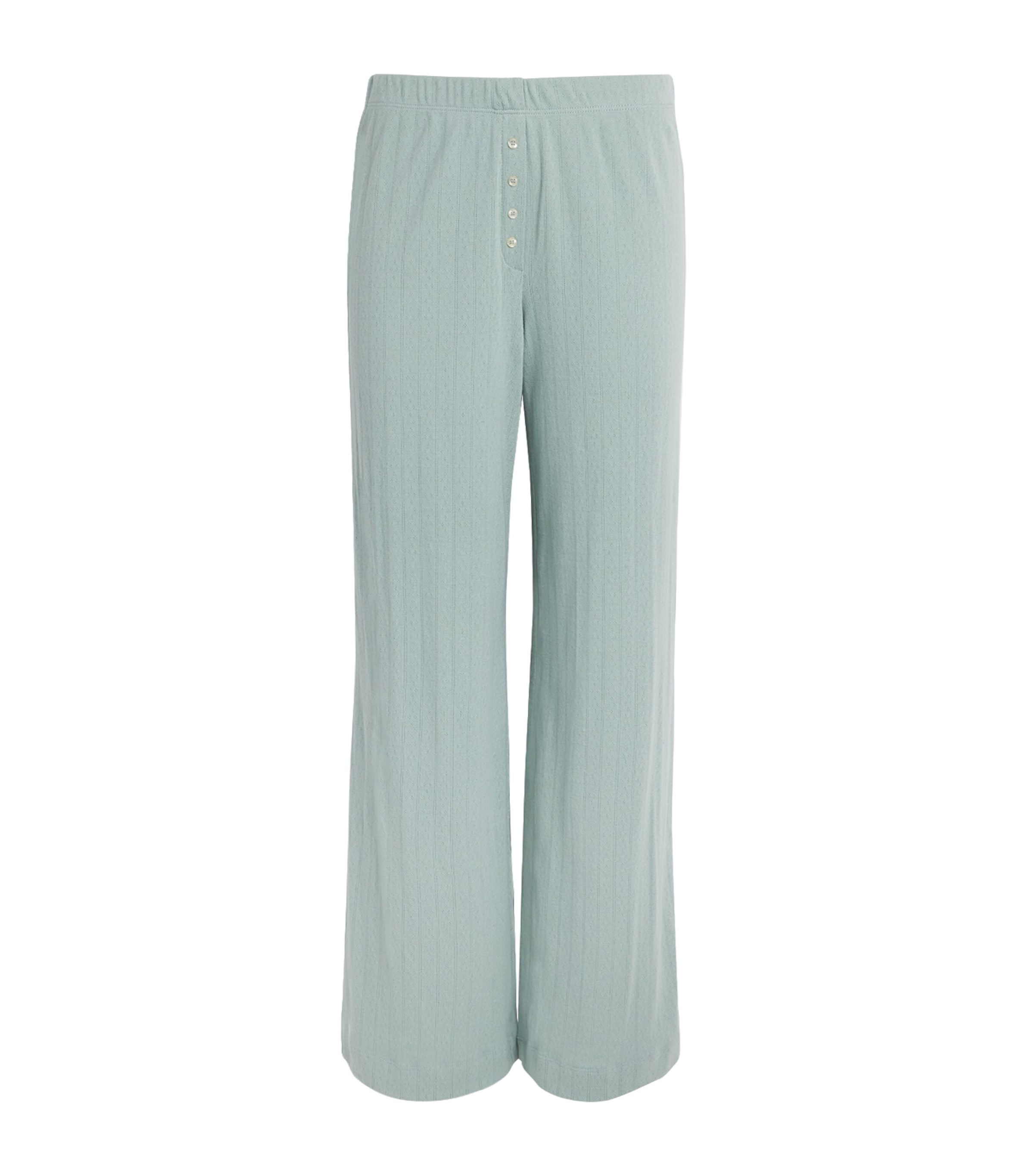 LESET Womens Cotton Pointelle Lounge Trousers Eucalyptus Image 1