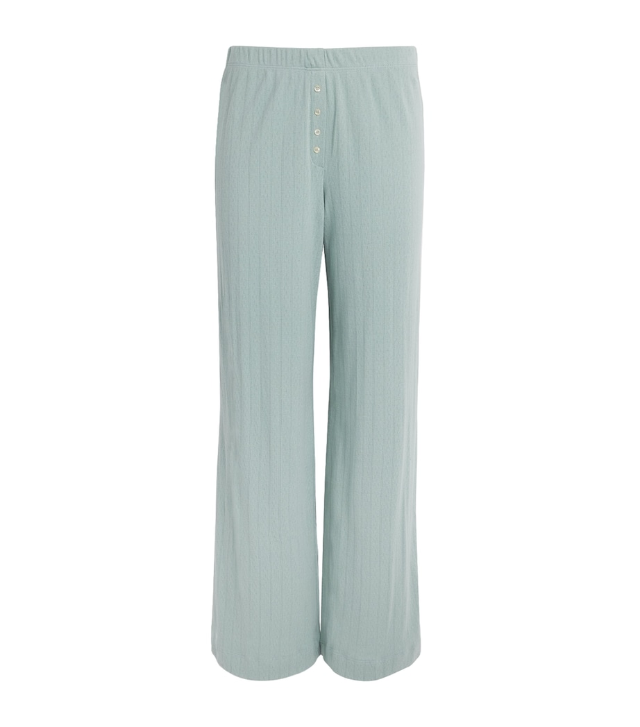 LESET Womens Cotton Pointelle Lounge Trousers Eucalyptus Image 1