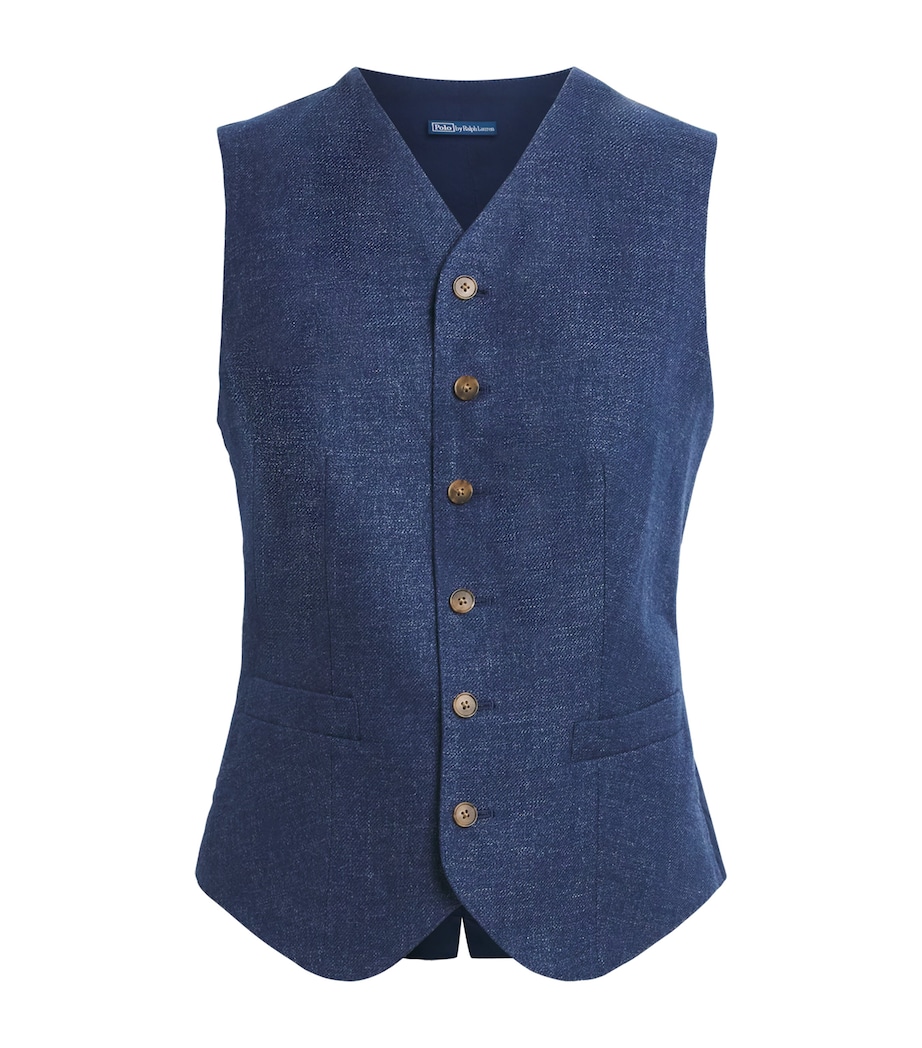 Polo Ralph Lauren Womens Linen-Cotton Waistcoat Blue Melange Image 1