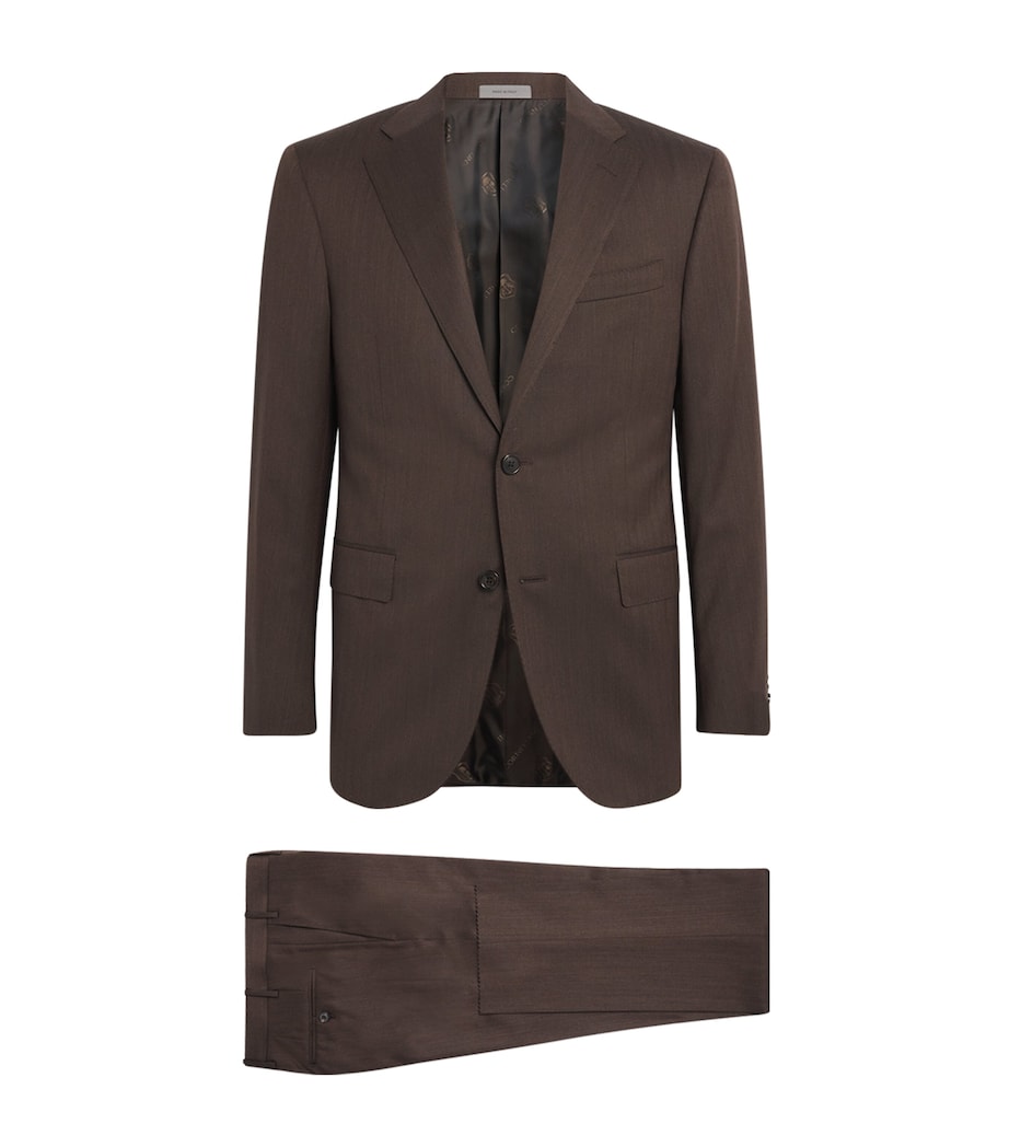 Virgin Wool Herringbone 2-Piece Suit 030 DARK BROWN Image 1
