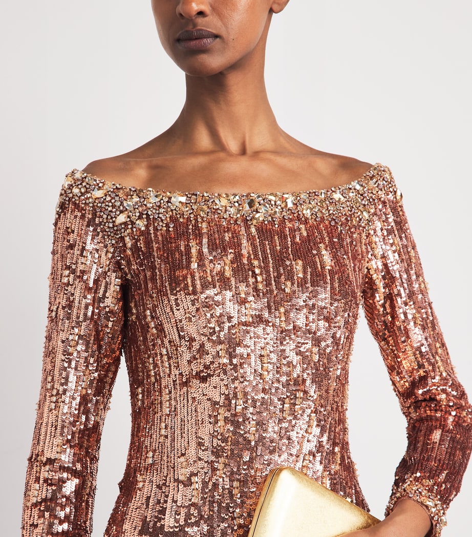 Jenny Packham Womens Sequinned Marnie Gown Sable Image 5