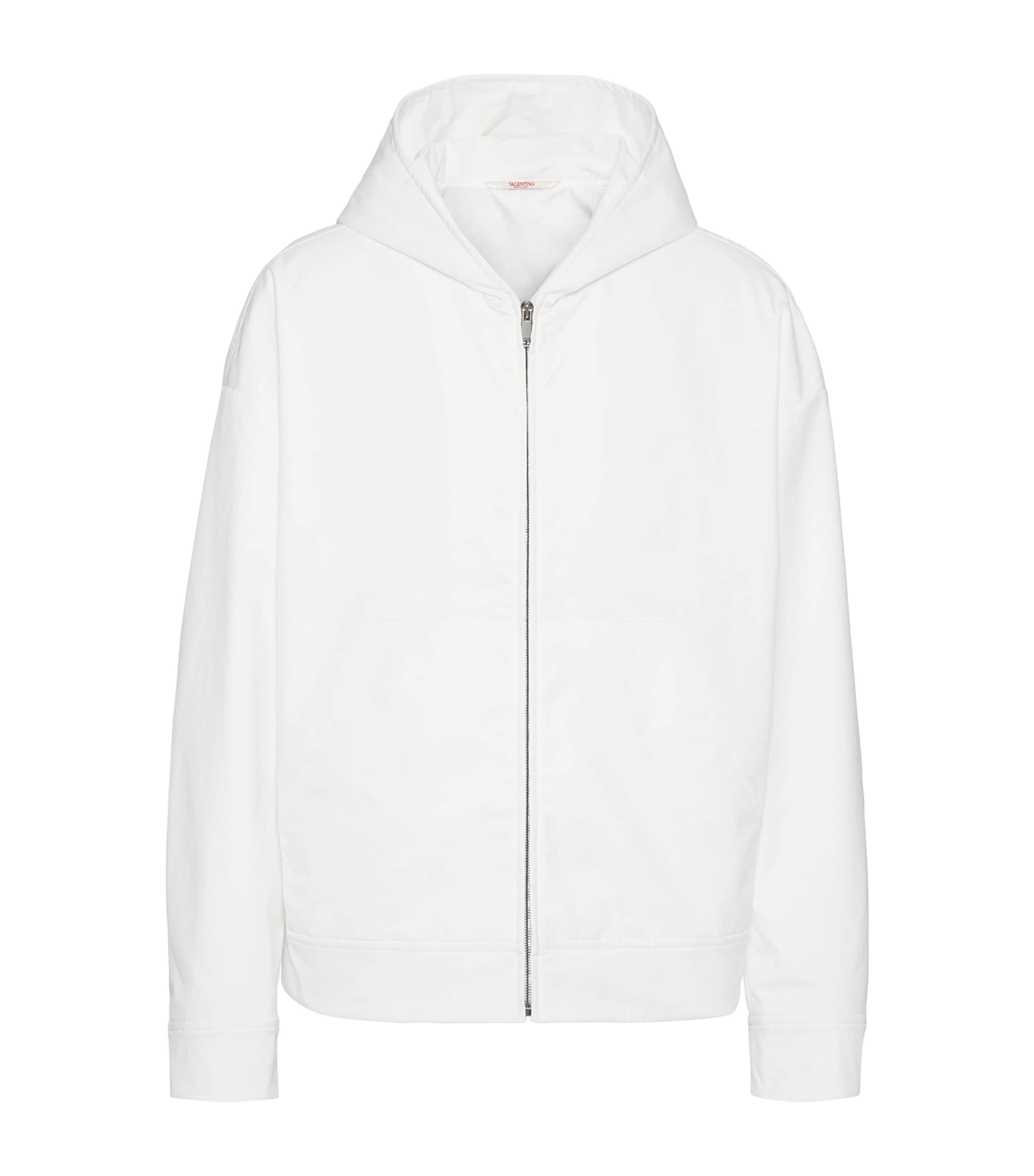 Shop Valentino Zip-up Hoodie In White