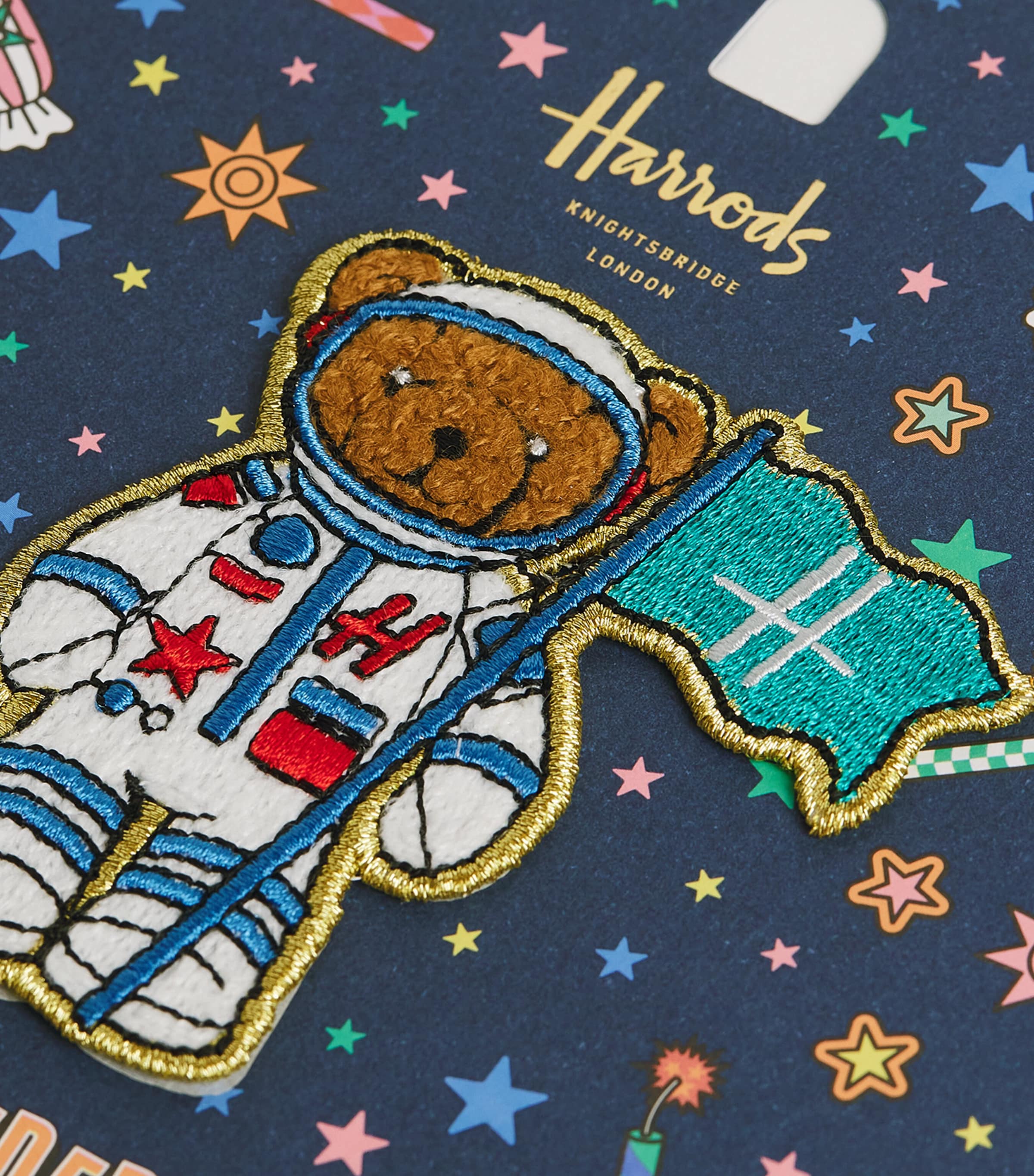 Harrods Pop Rocket Astronaut Bear Iron-On Embroidered Patch Image 3