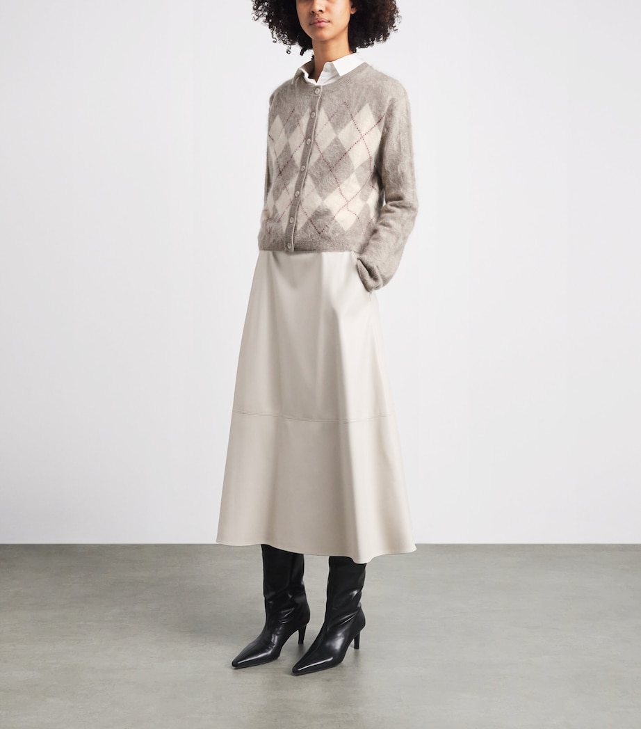 Soft Goat Womens Cashmere Argyle Cardigan Greige Image 2