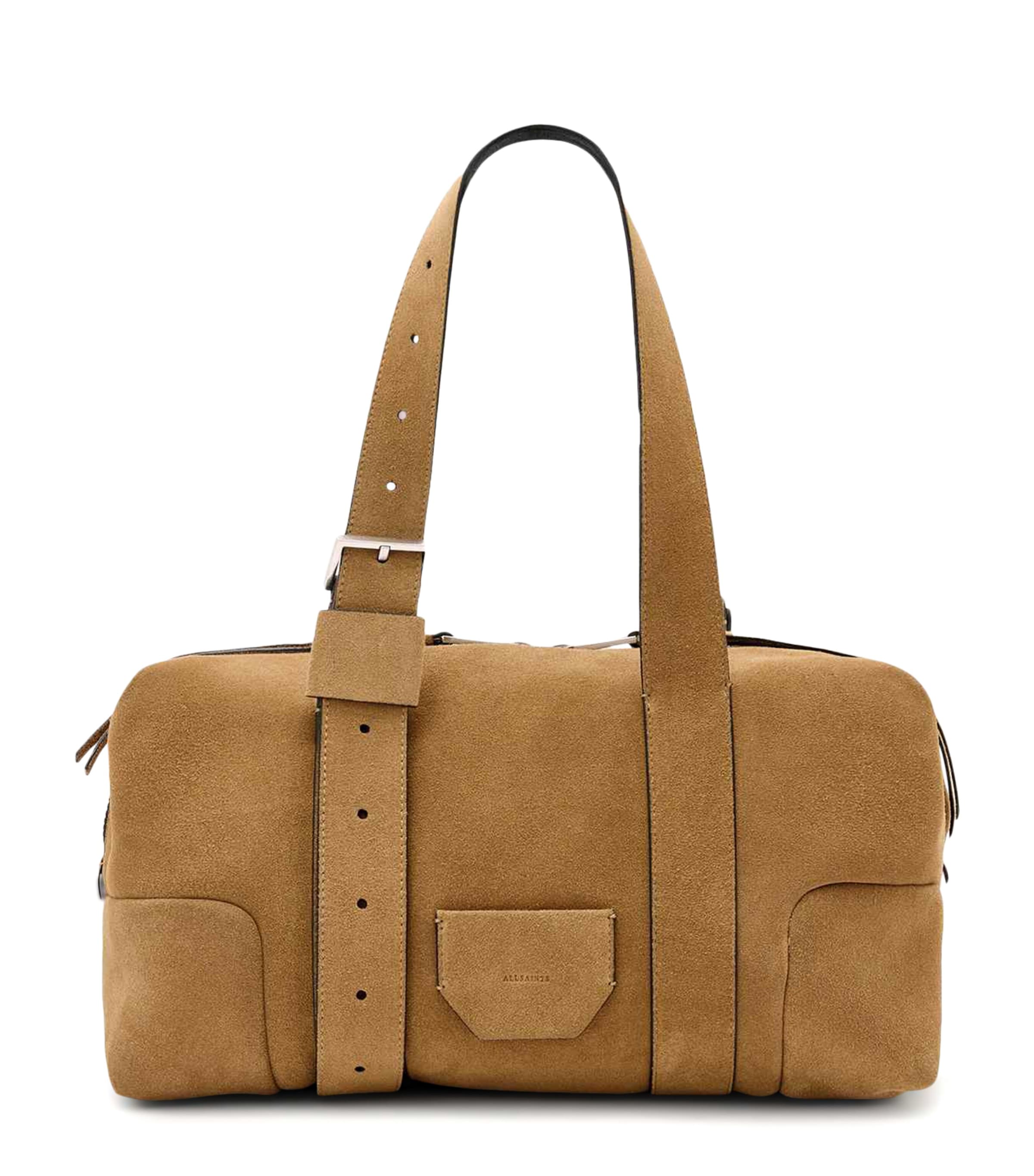 AllSaints Suede Ares Shoulder Bag Biscuit Brown Image 1