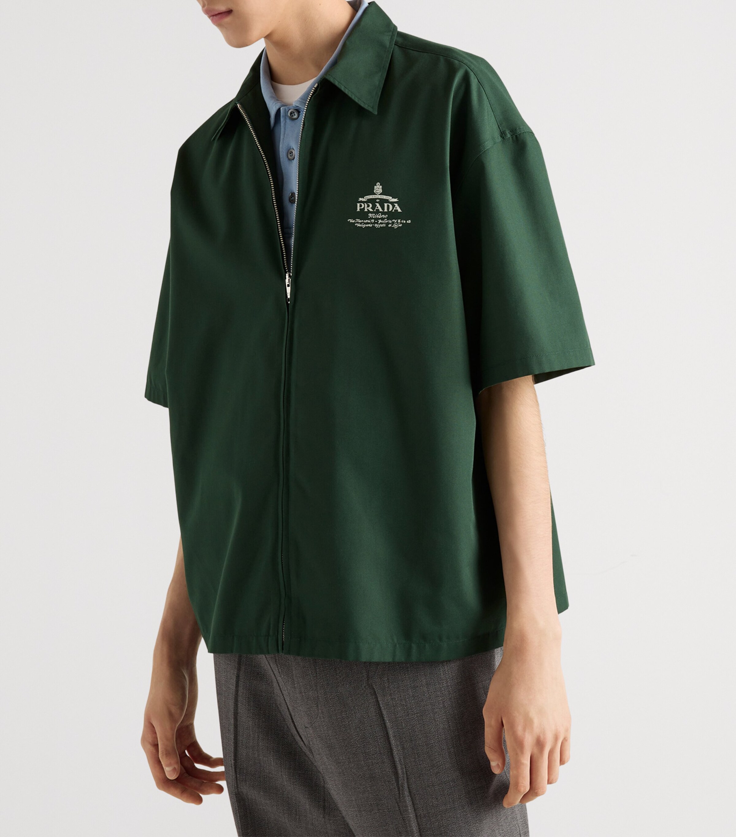Prada Green Technical Cotton Short-Sleeve Shirt | Harrods MC