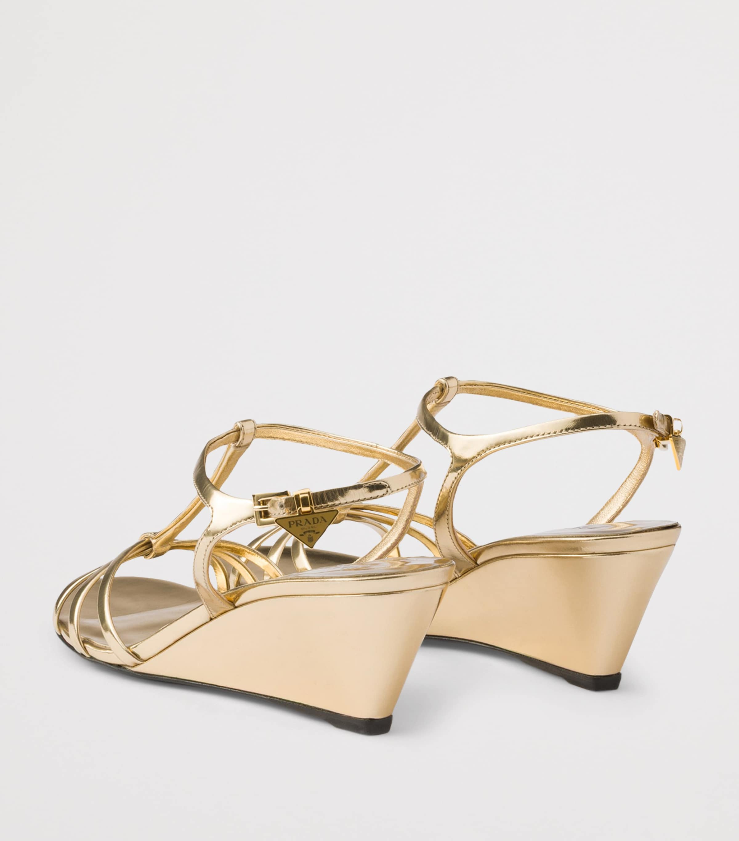 Prada Metallic Leather Wedge Sandals 55 Image 4