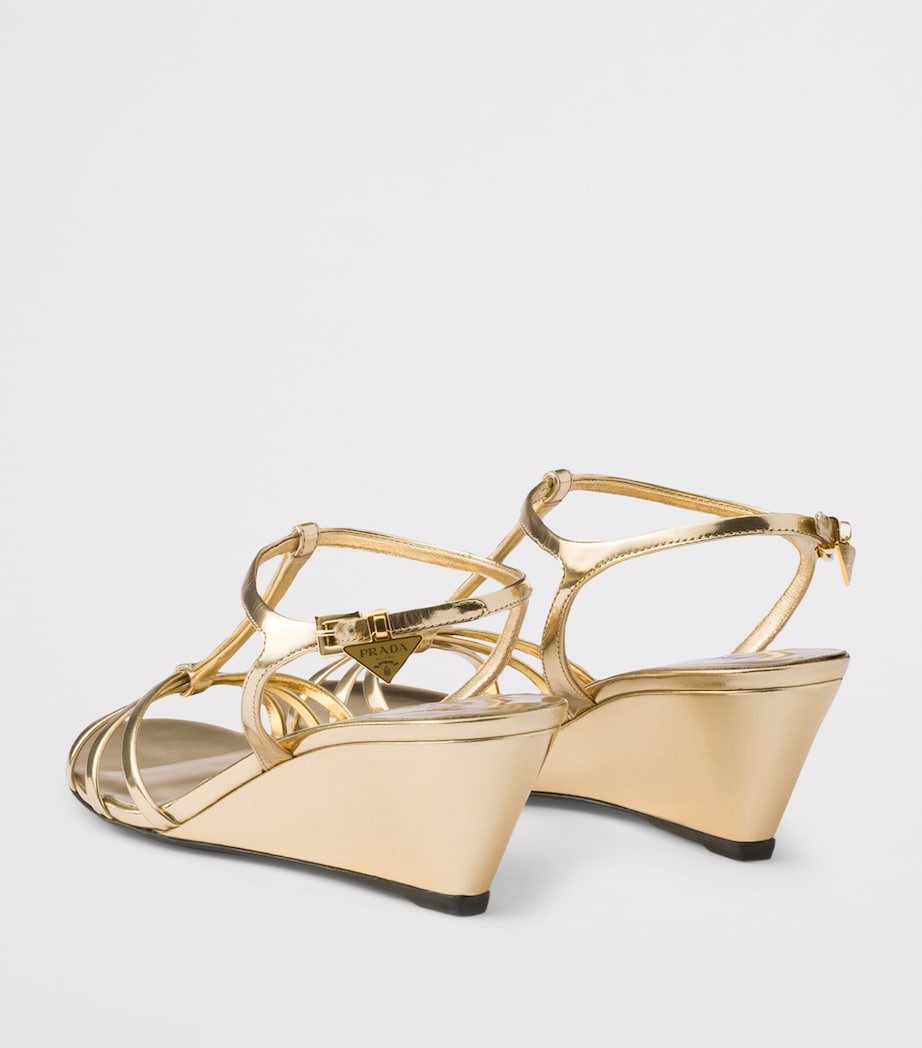 Prada Metallic Leather Wedge Sandals 55 Image 4