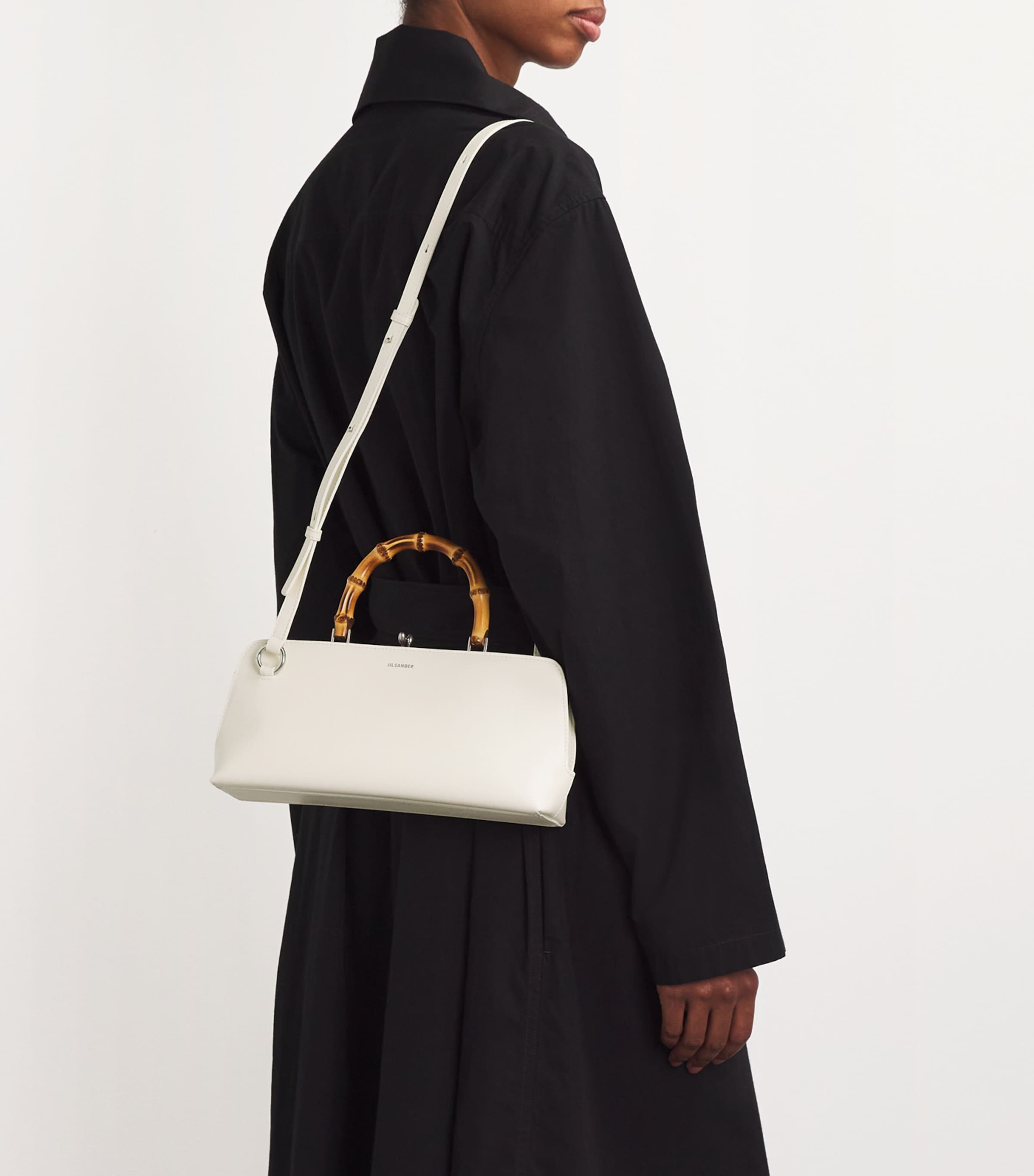 Jil Sander White Small Leather Goji Bamboo Top-Handle Bag
