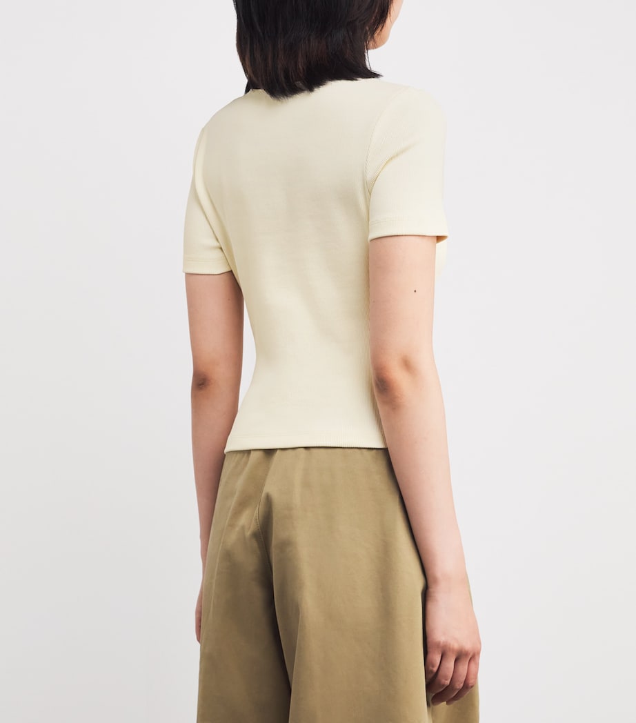 Sandro Paris Womens Stretch-Cotton Ruched-Detail T-Shirt Ecru Image 4