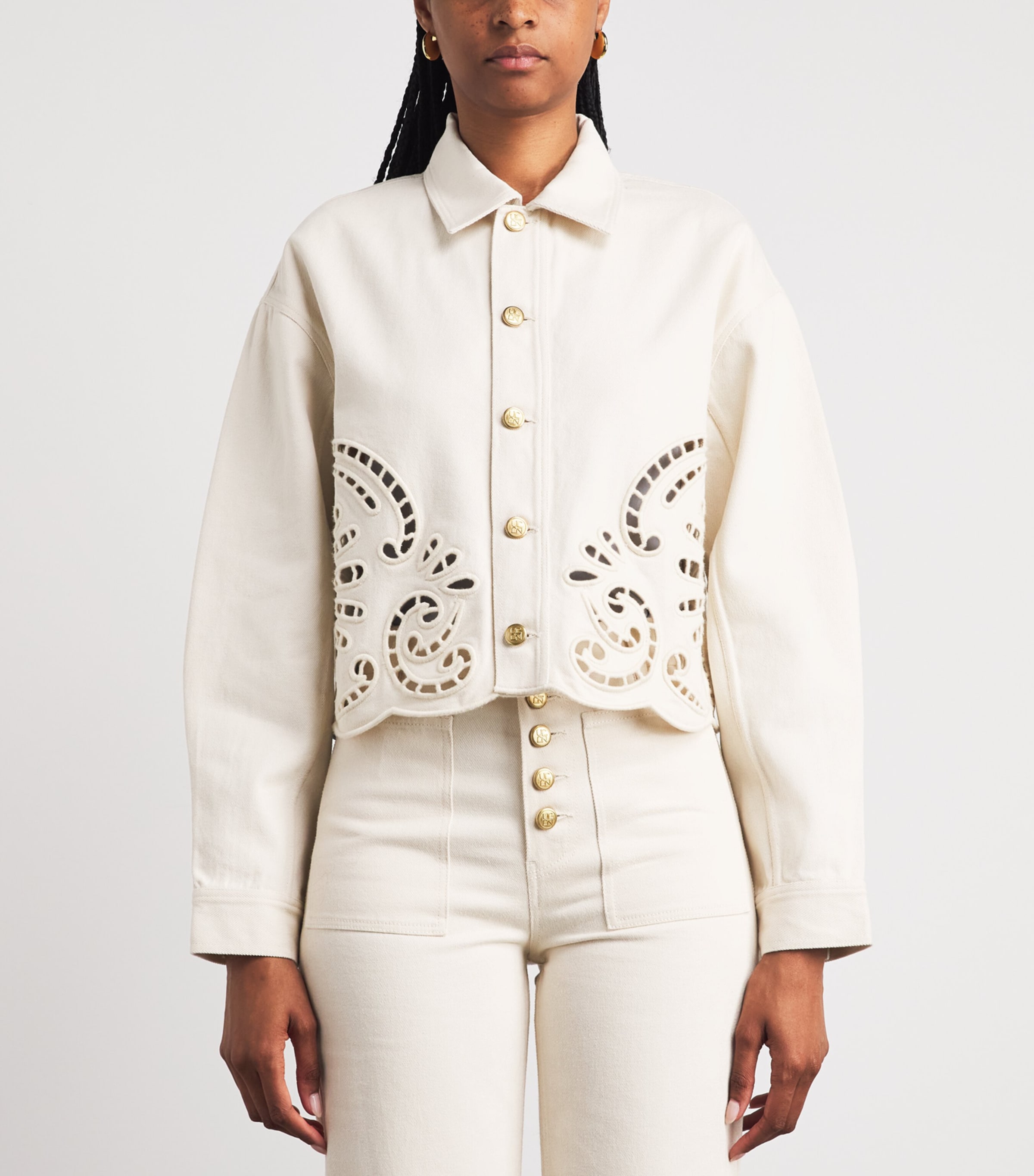 Ulla Johnson Womens Bobbi Eyelet Denim Jacket Cowrie Image 4