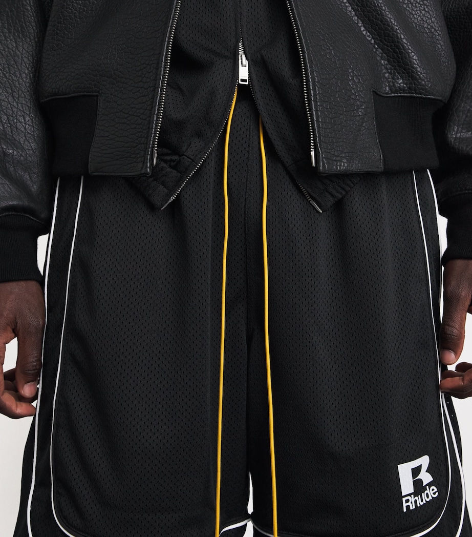 Rhude Mens Mesh Basketball Shorts Black / White Image 3
