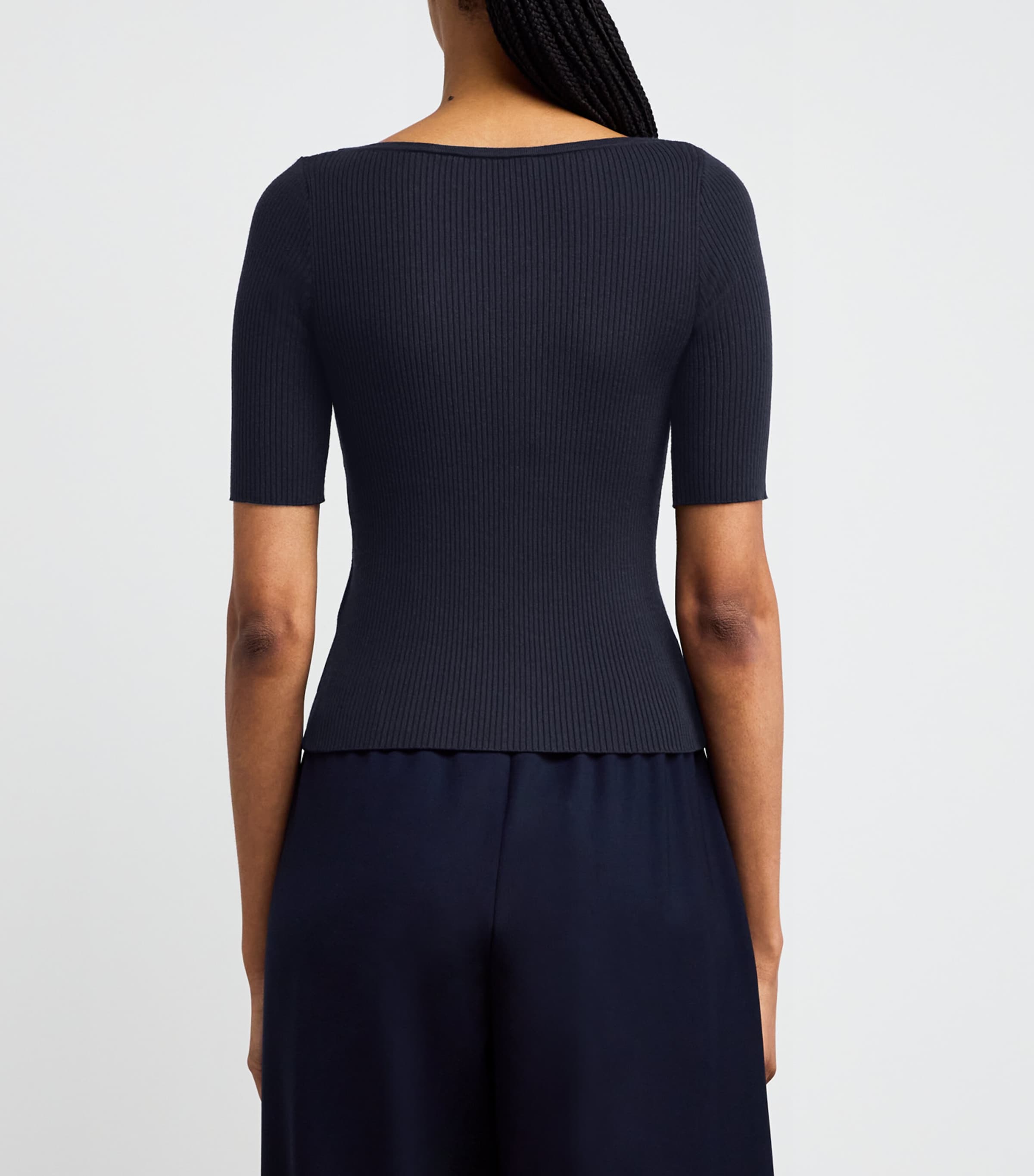 Rib-Knit Slim T-Shirt NAVY Image 4