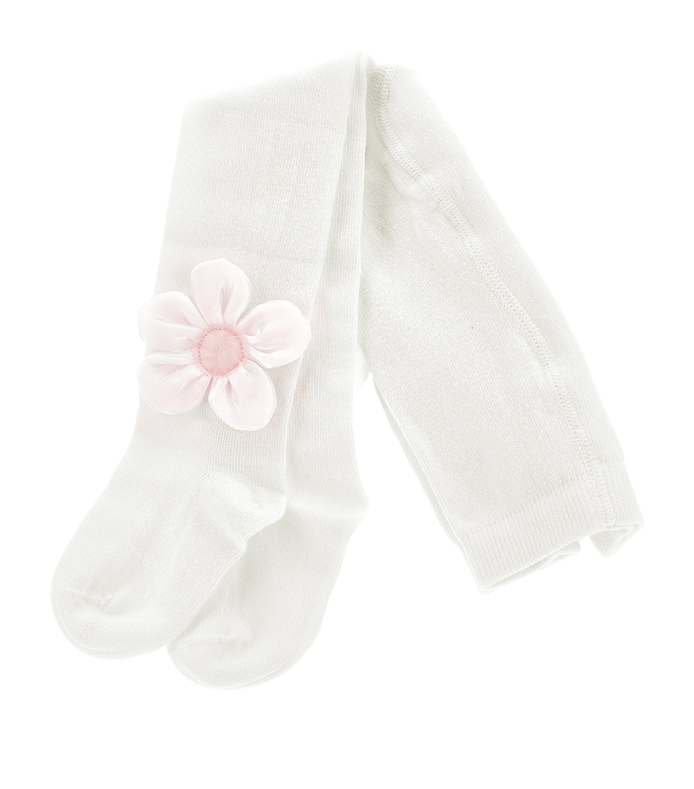 Monnalisa Flower Cotton Tights In White
