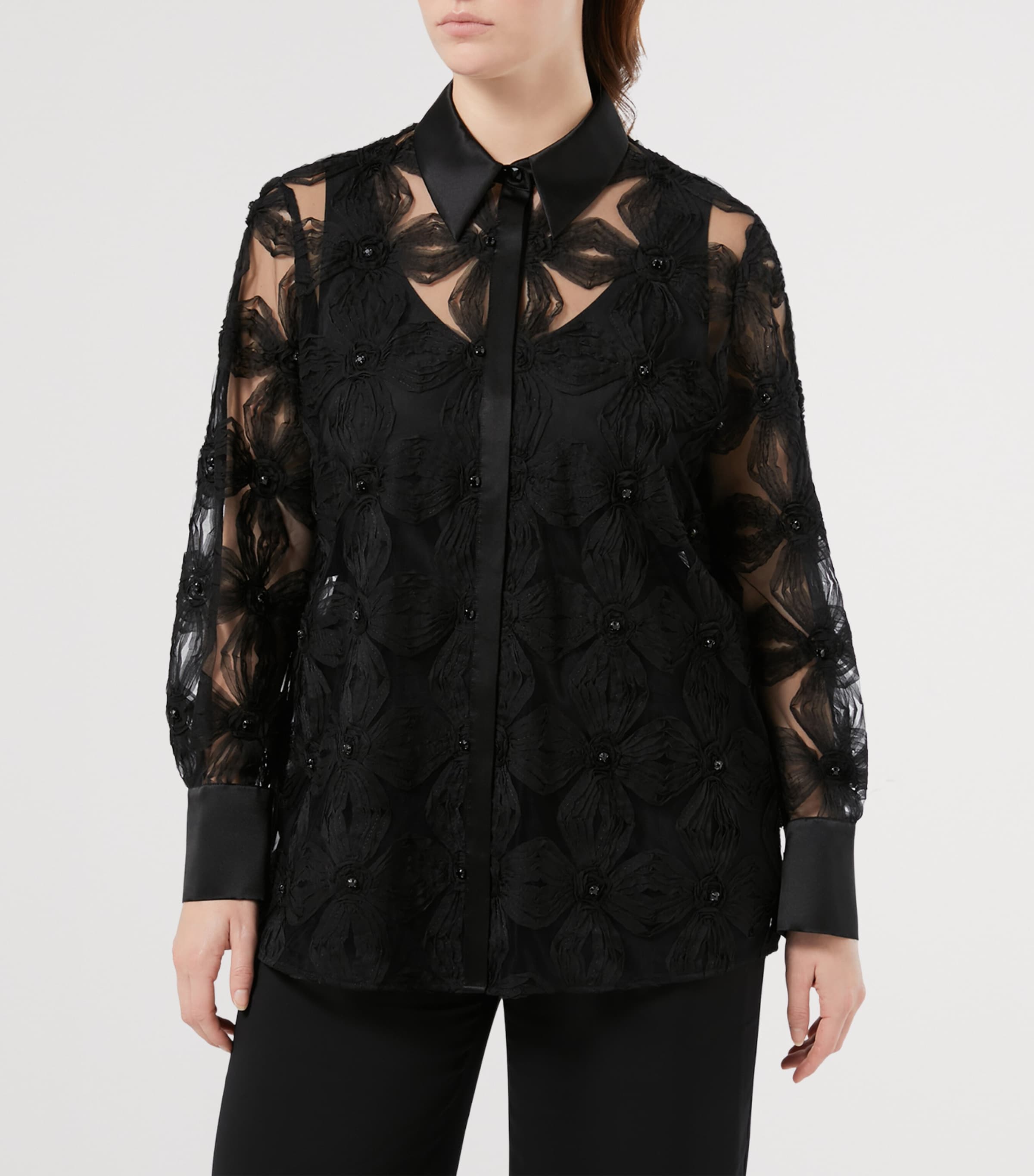 Tulle-Flower Oglio Shirt BLACK Image 2