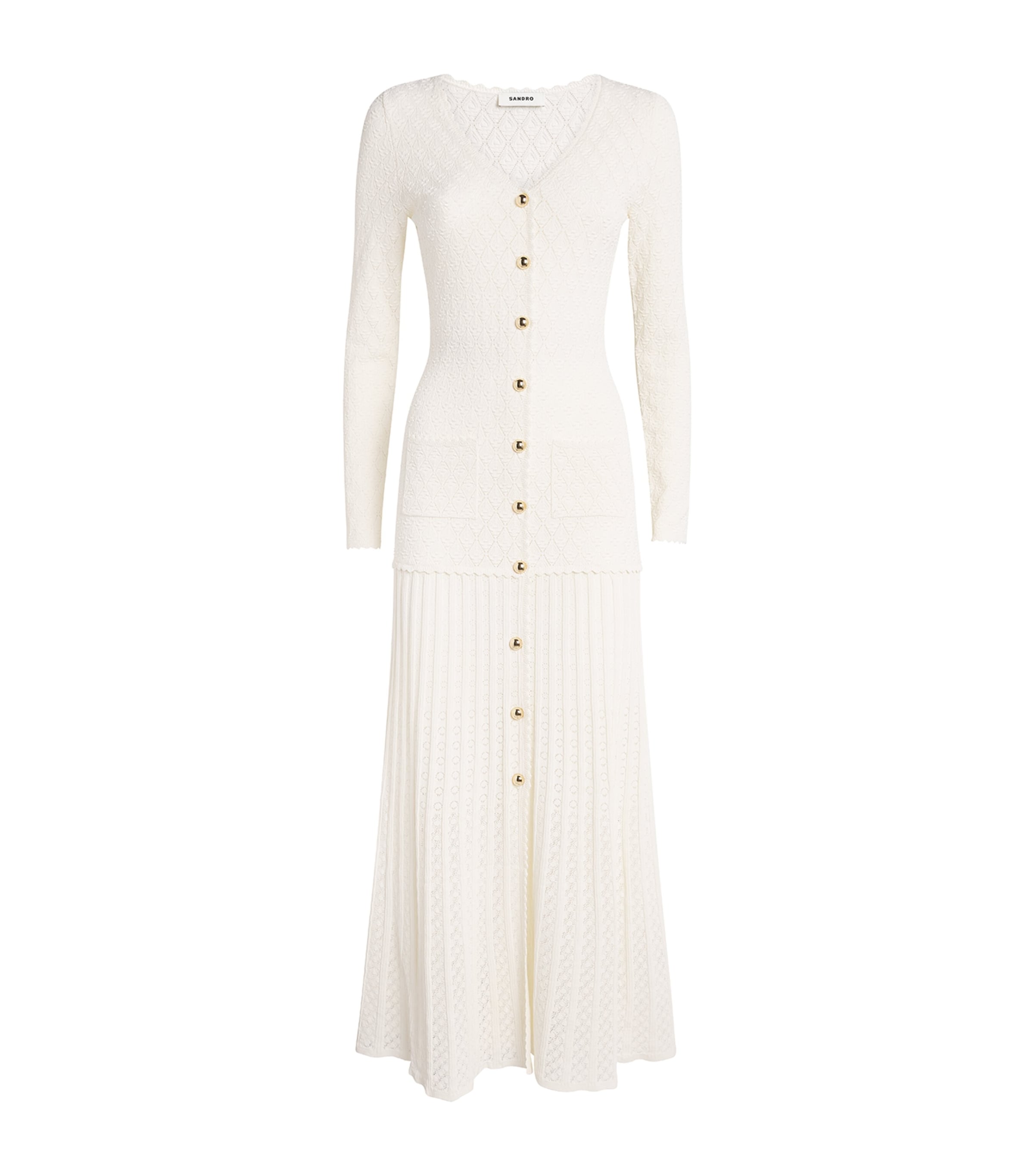 Sandro Knit V-neck Midi Dress In Neutral