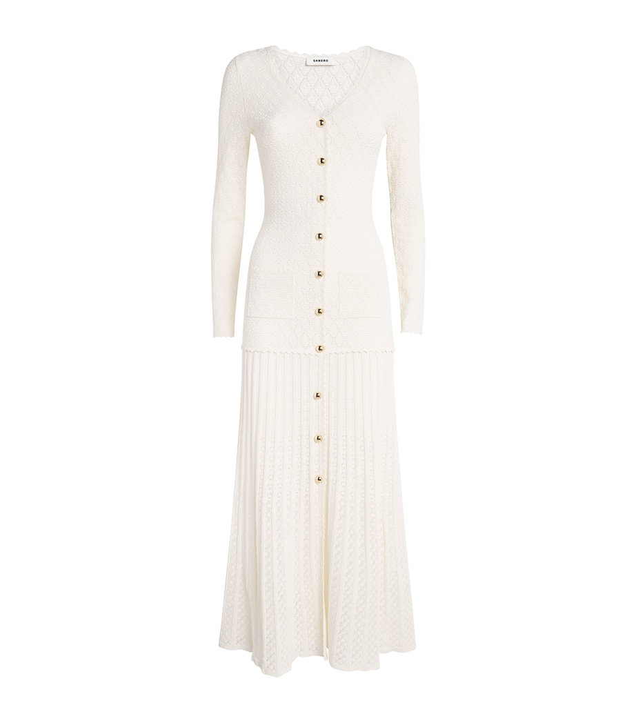 Knit V-Neck Midi Dress ECRU Image 1