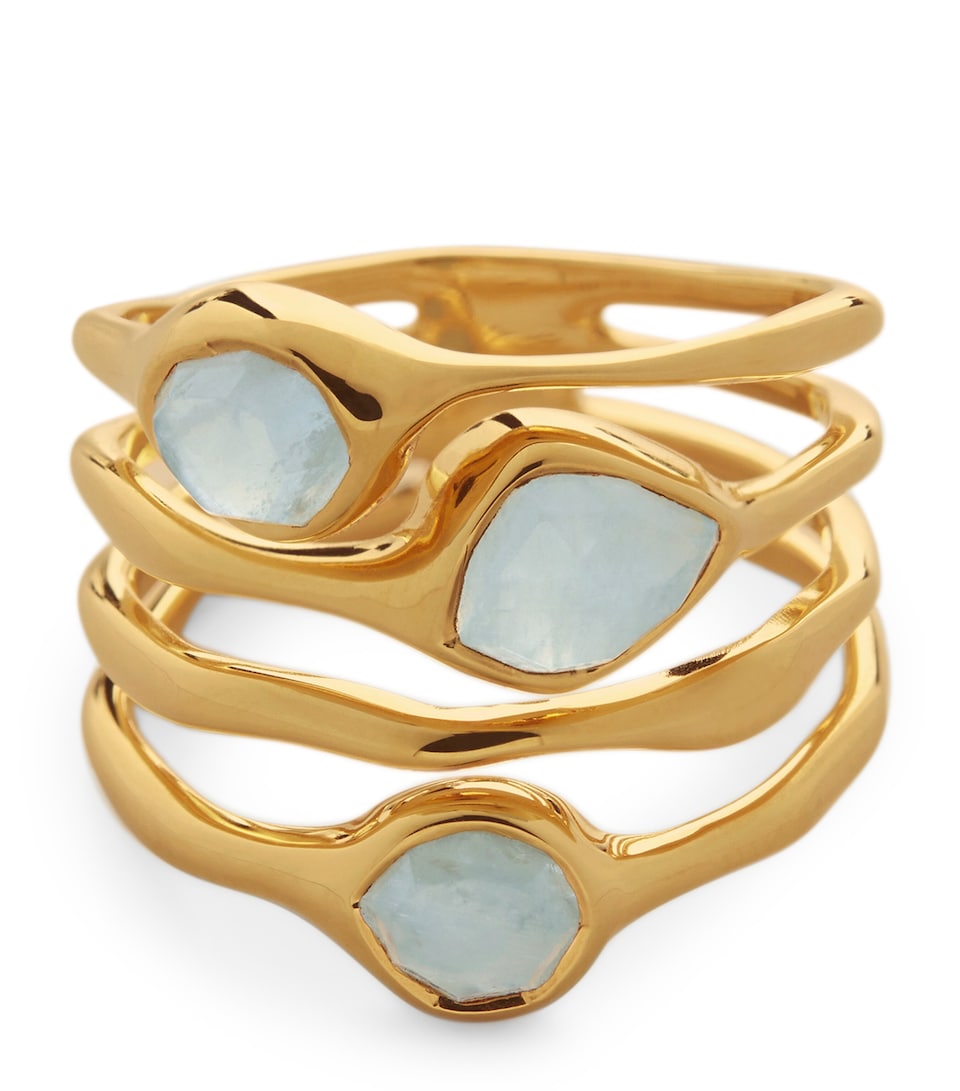 Monica Vinader Gold Vermeil and Aquamarine Gemstone Stacked Siren Ring Gold Vermeil