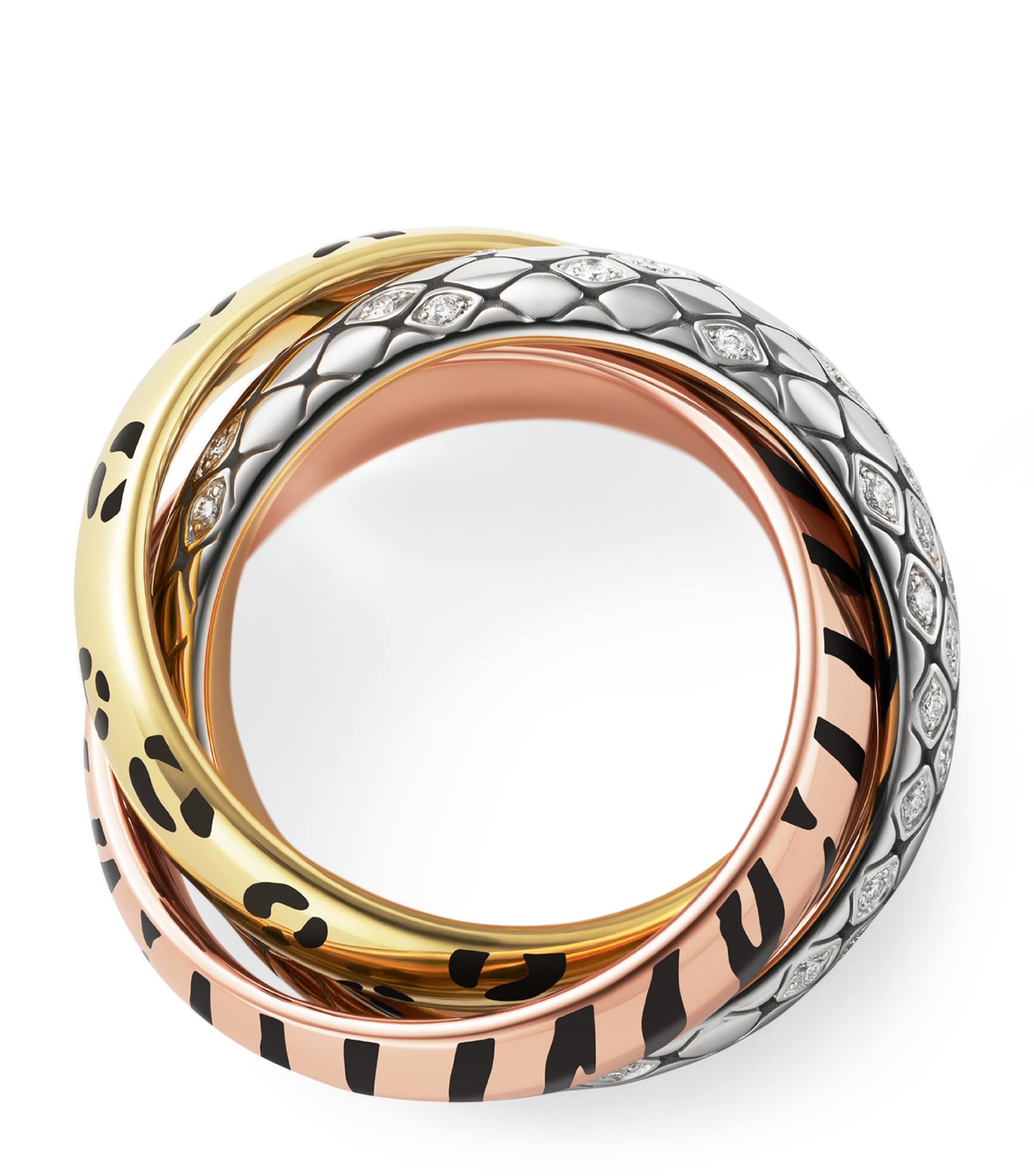Lacquered Gold and Semi-Pavéd Diamond Trinity Ring MULTI Image 2