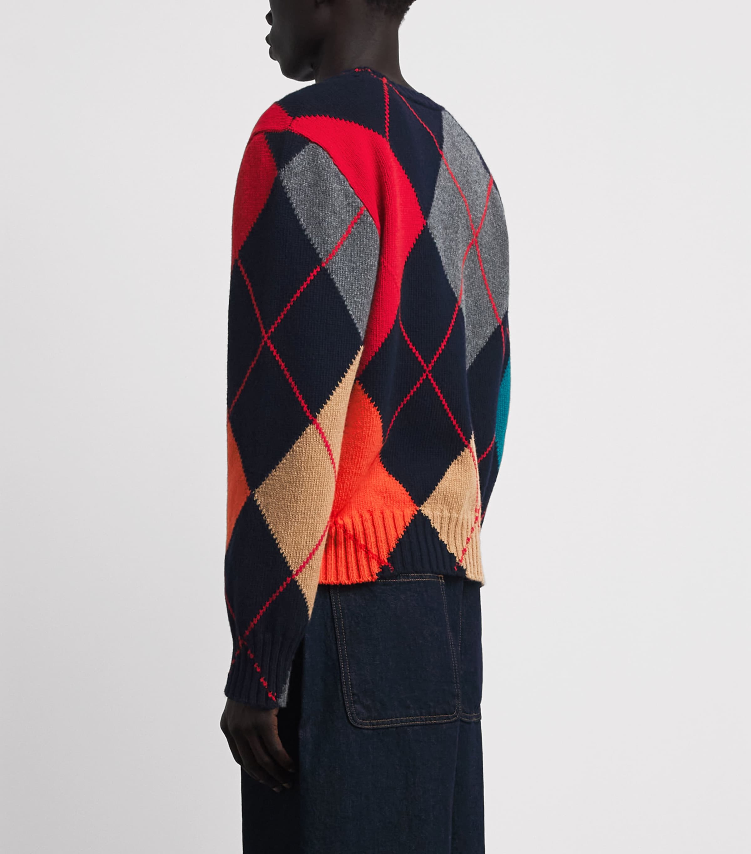 JW Anderson Mens x Pringle Wool Knitted Argyle Sweater Navy Image 5