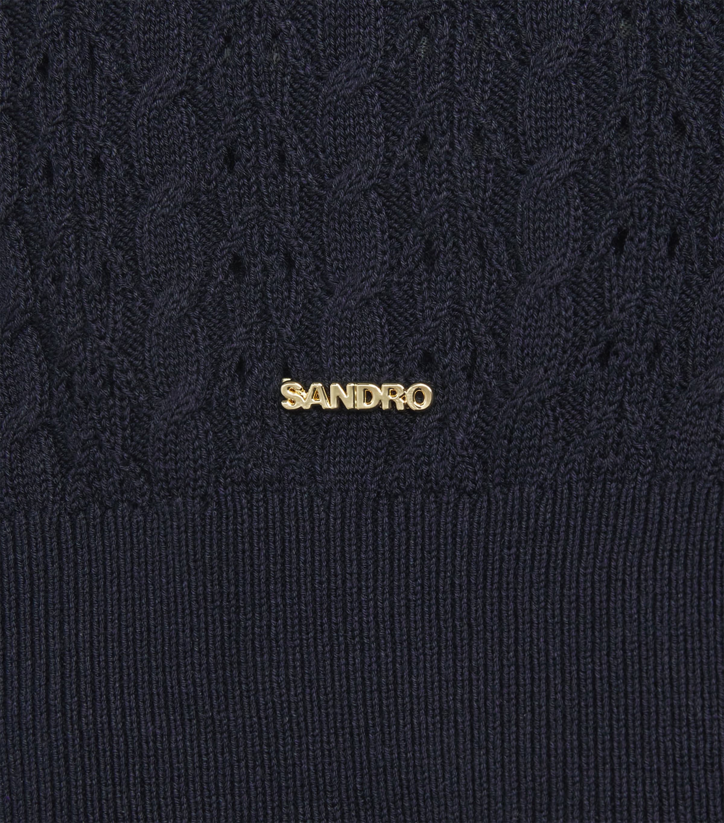 Sandro Paris Womens Open-Knit Tank Top Navy Blue Image 6