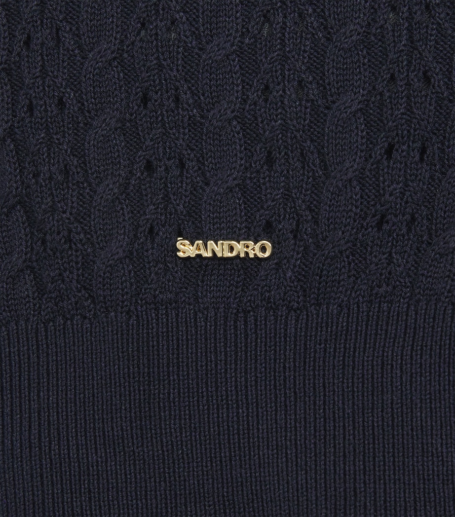 Sandro Paris Womens Open-Knit Tank Top Navy Blue Image 6