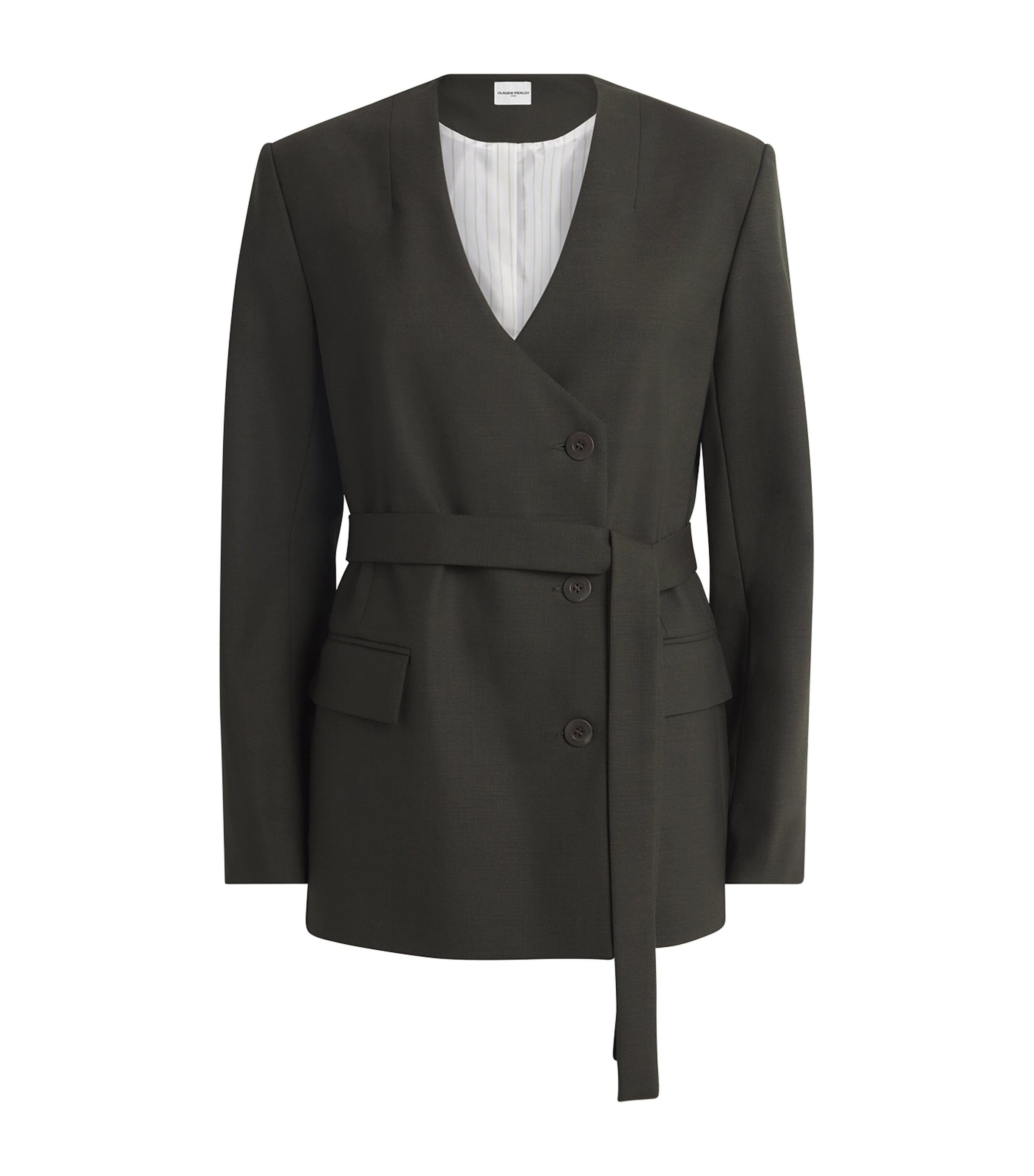 Claudie Pierlot Womens Khaki Tailored Kimono-collar Stretch Wool-blend Blazer In Green