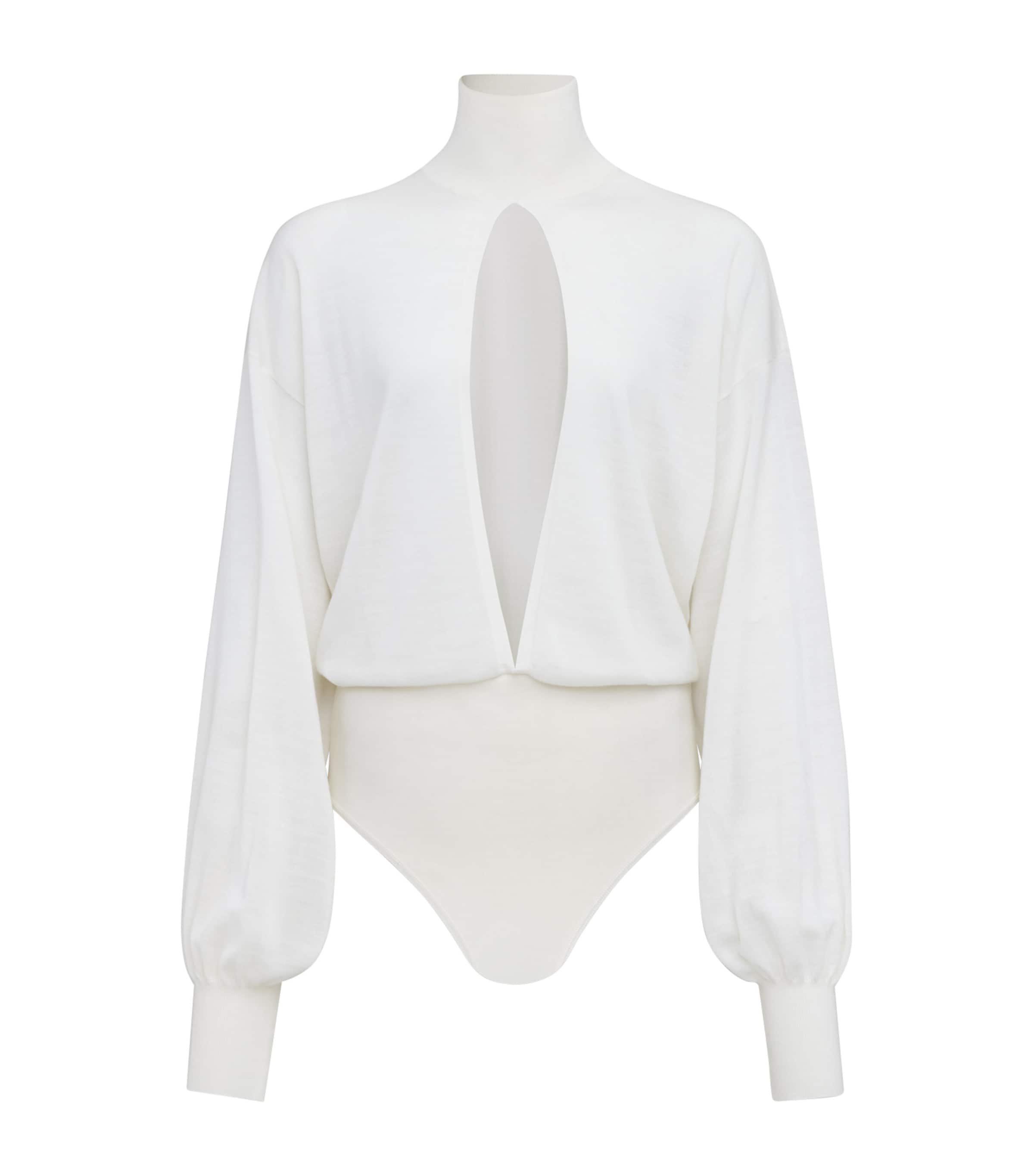 Alaïa Wool-blend Slit-detail Bodysuit In White