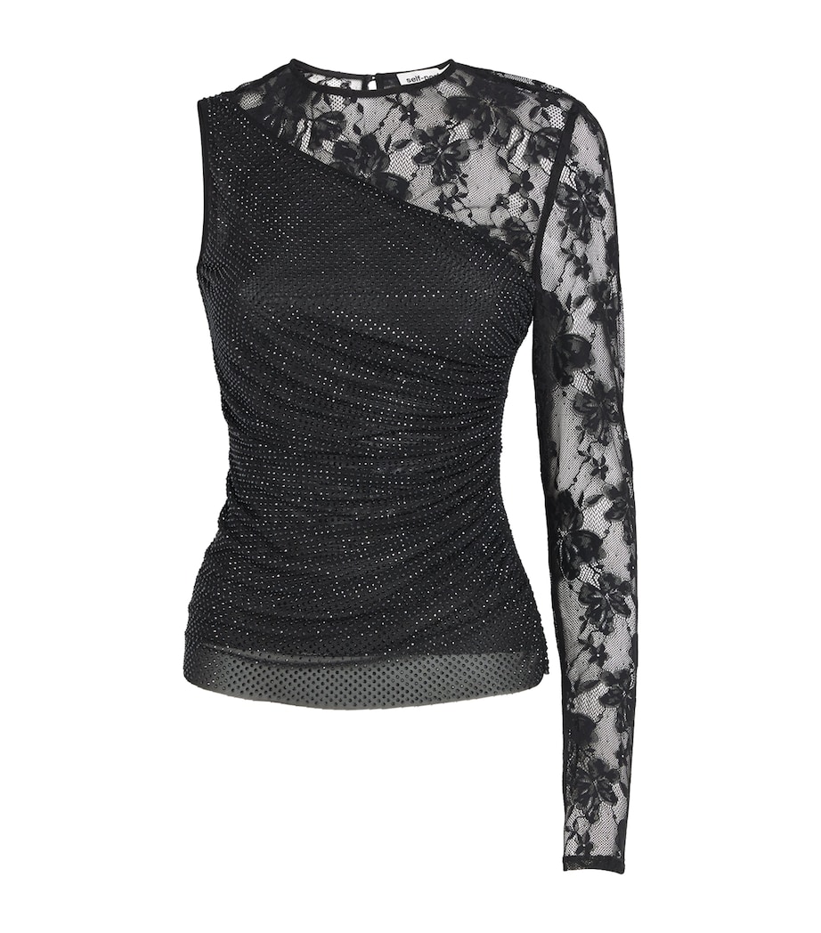 Rhinestone-Lace One-Shoulder Top BLACK Image 1