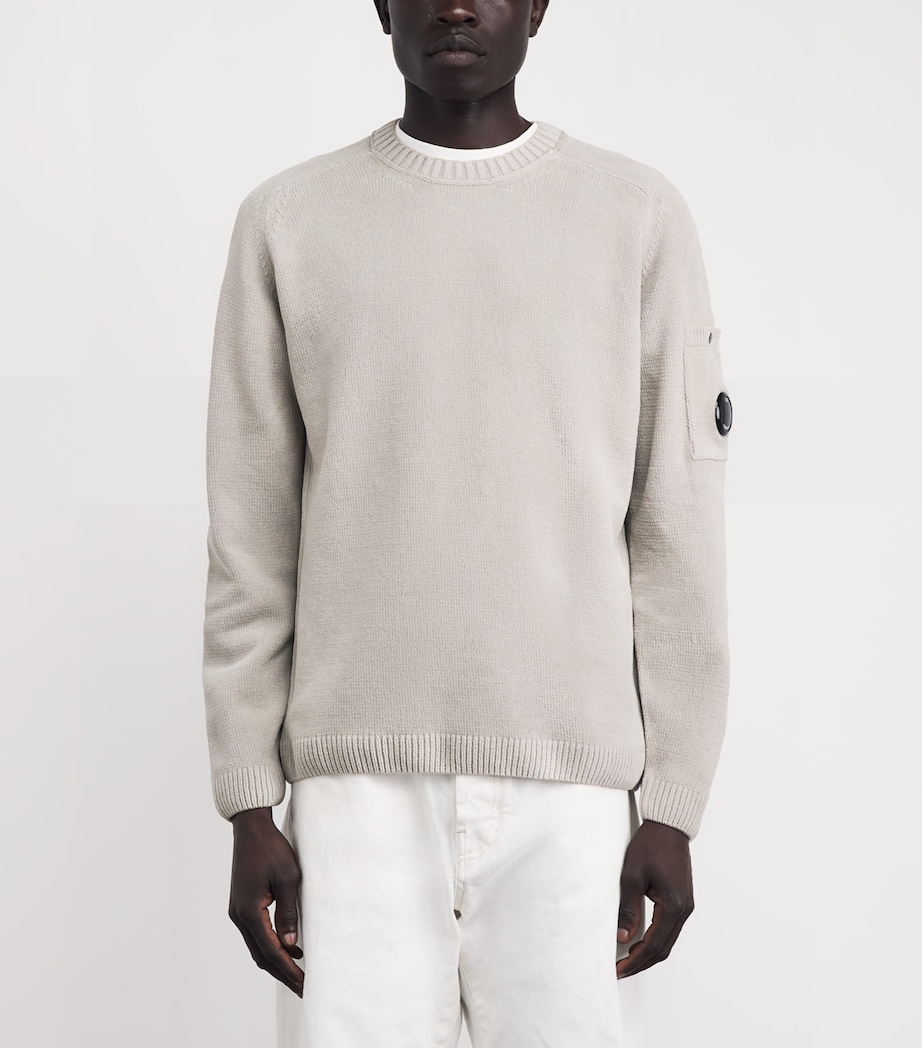 C.P. Company Mens Cotton Chenille Lens Sweater Dove Image 4