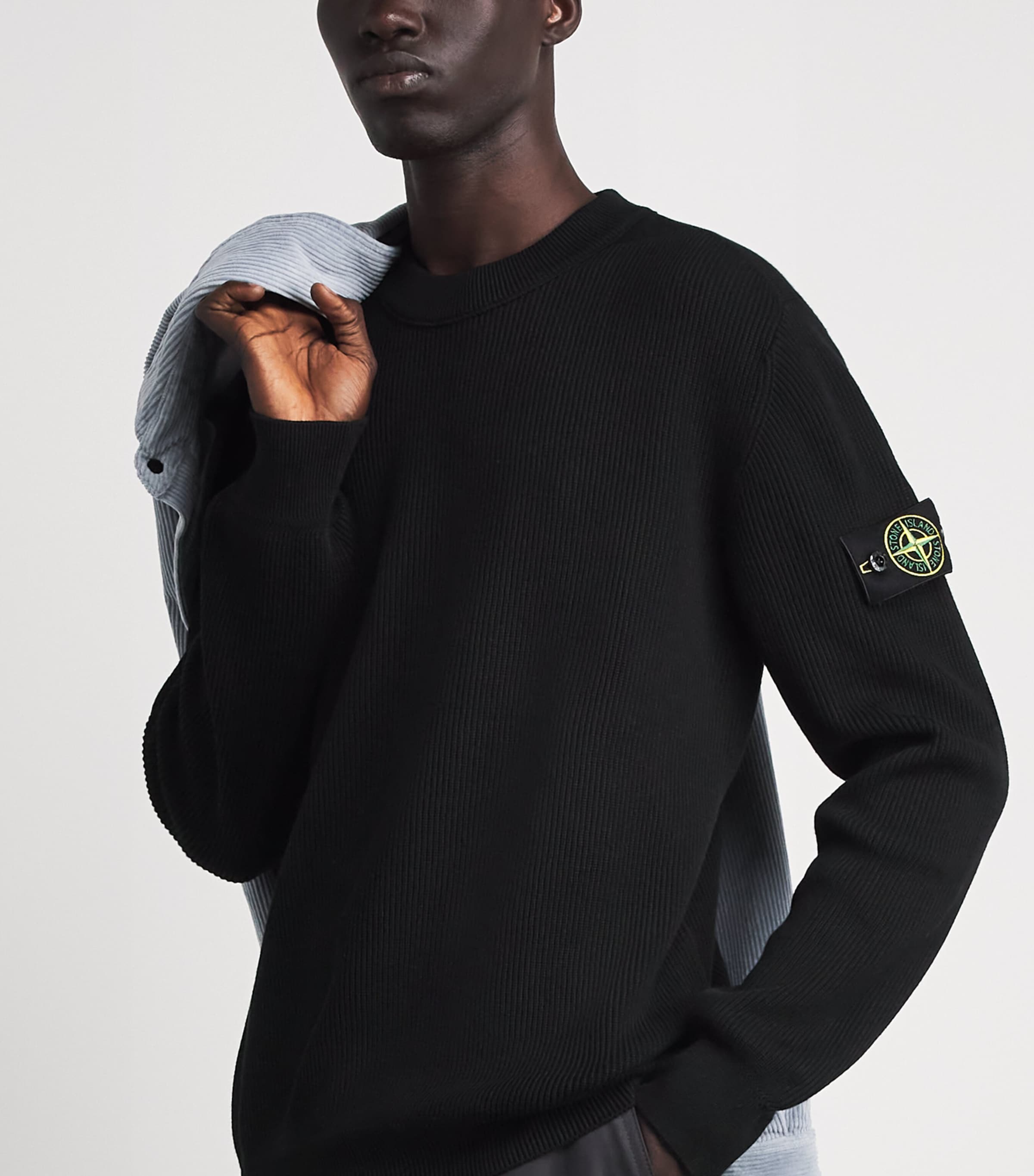 Stone Island Mens Cotton Rib-Knit Compass Sweater Image 3