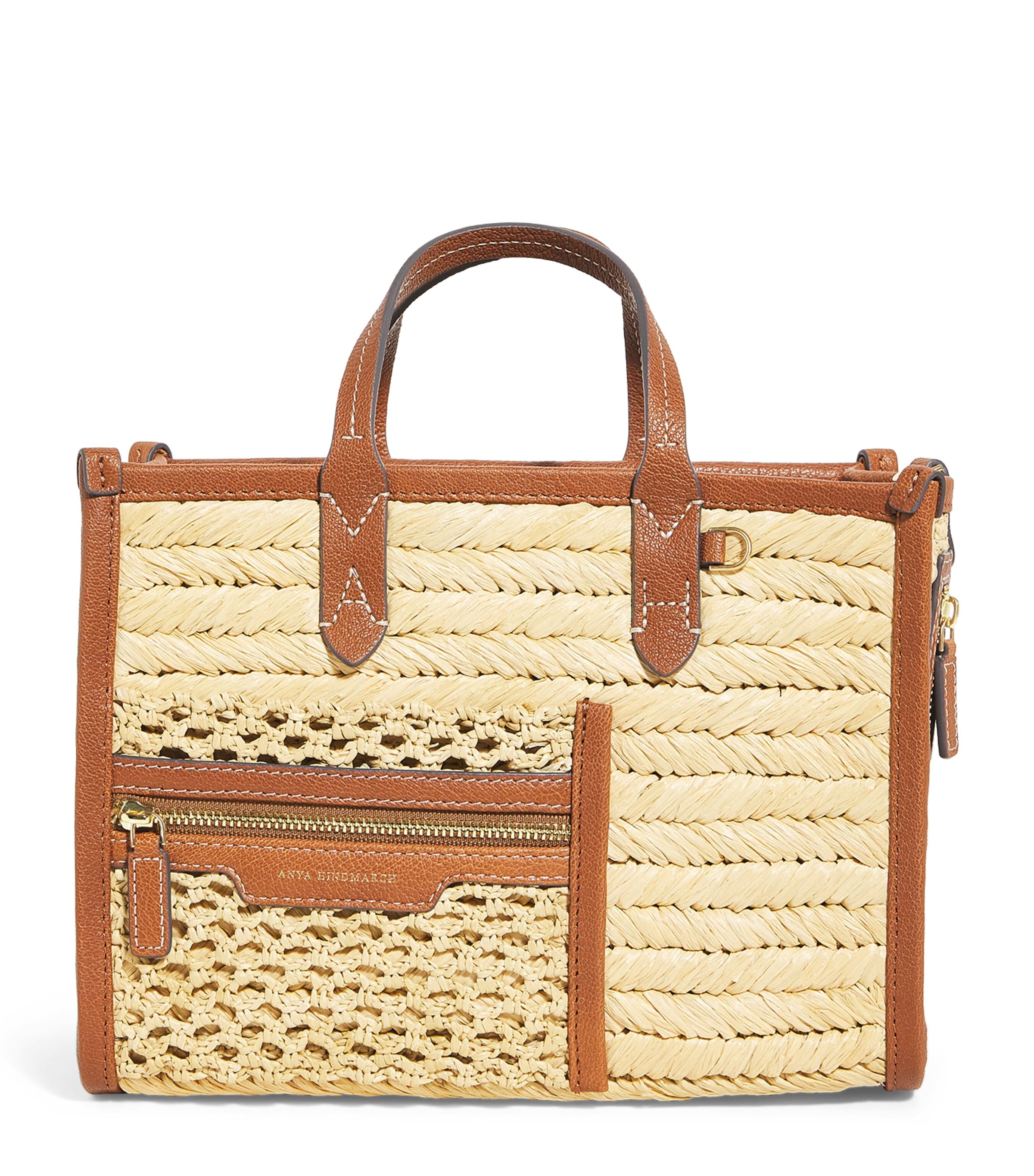 Anya Hindmarch Extra Small Raffia Pocket Tote Bag In Brown