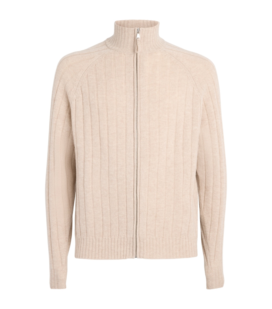 Allude Mens Wool-Cashmere Rib-Knit Cardigan Image 1
