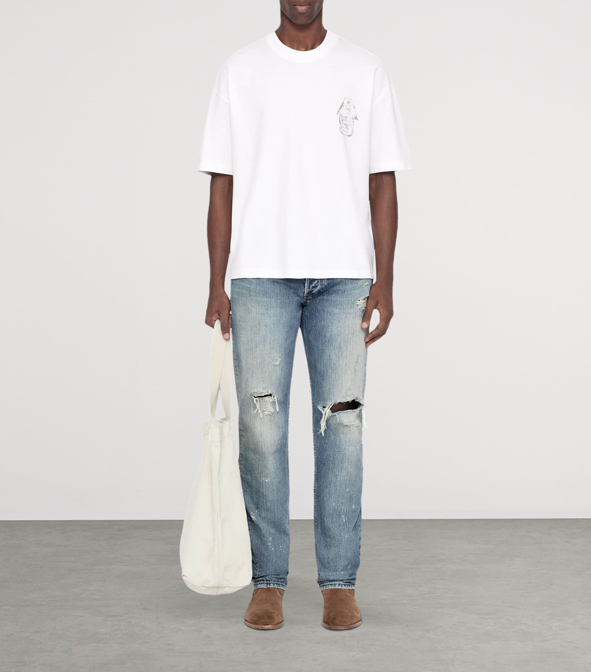 AllSaints Mens Organic Cotton Roller T-Shirt Optic White Image 2