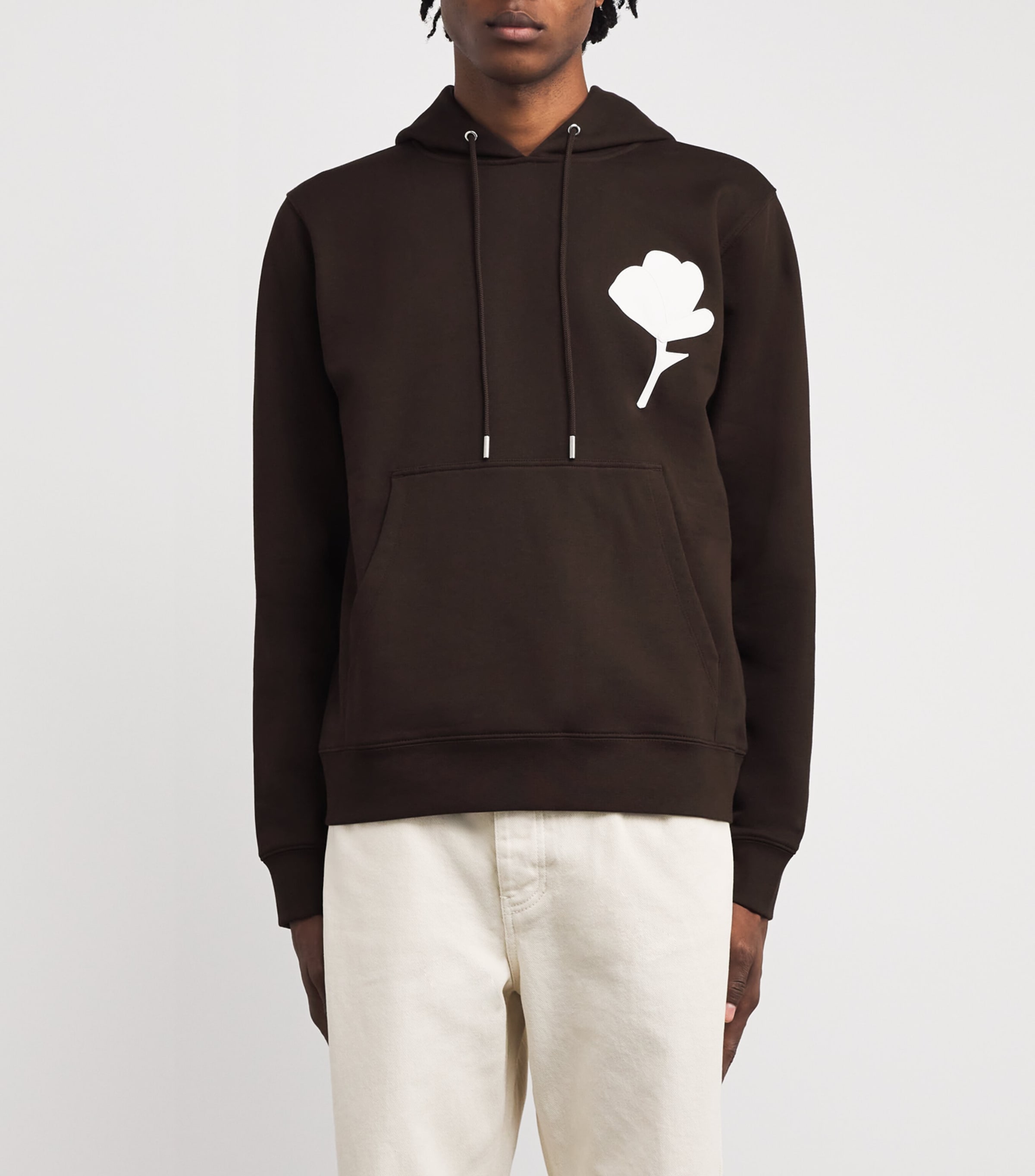 Cotton Floral-Patch Hoodie CHOCOLATE Image 3