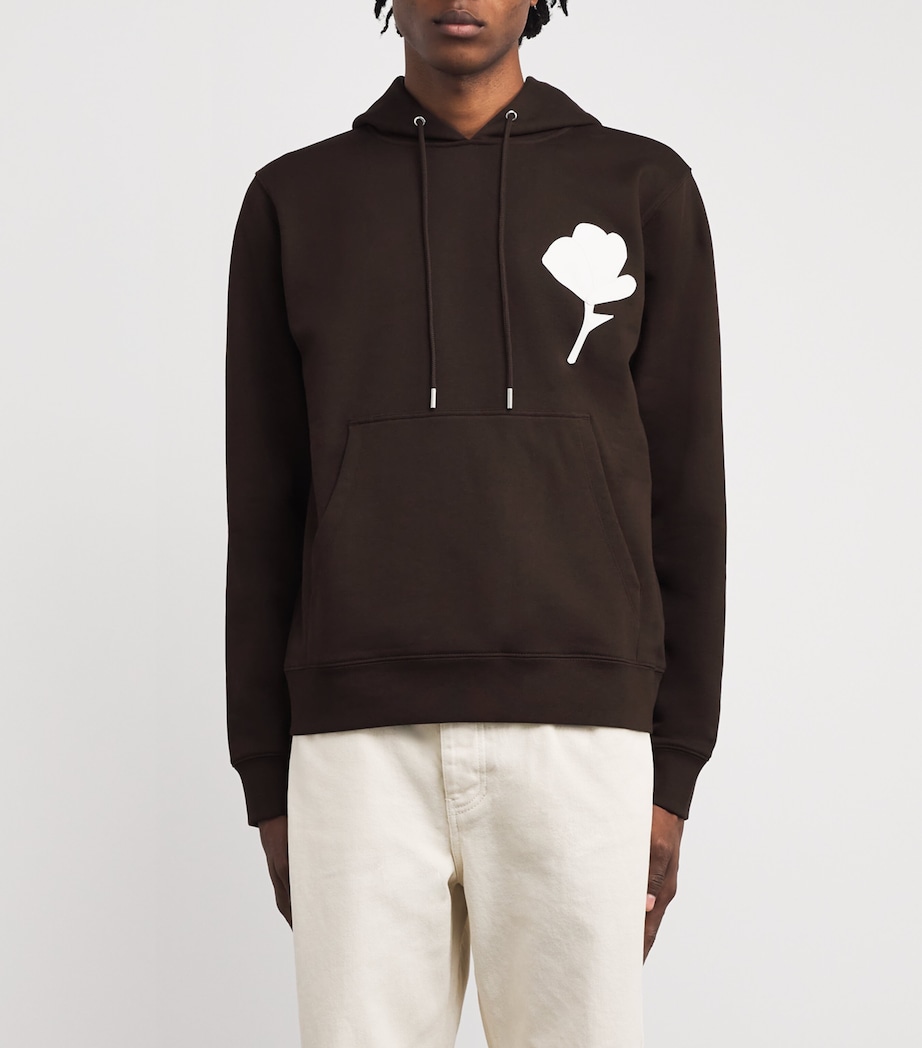 Cotton Floral-Patch Hoodie CHOCOLATE Image 3