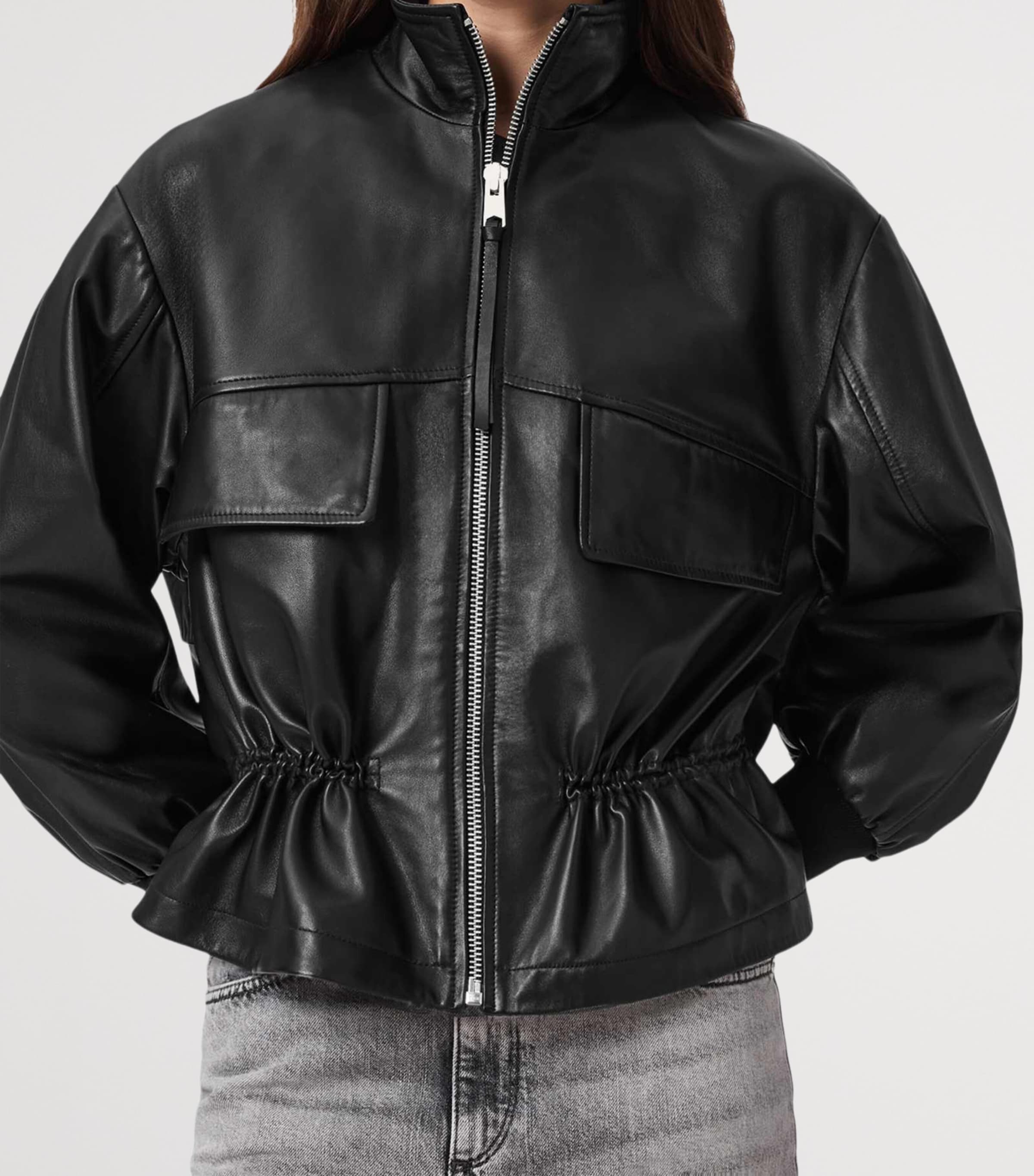 AllSaints Womens Leather Flor Jacket Black Image 6