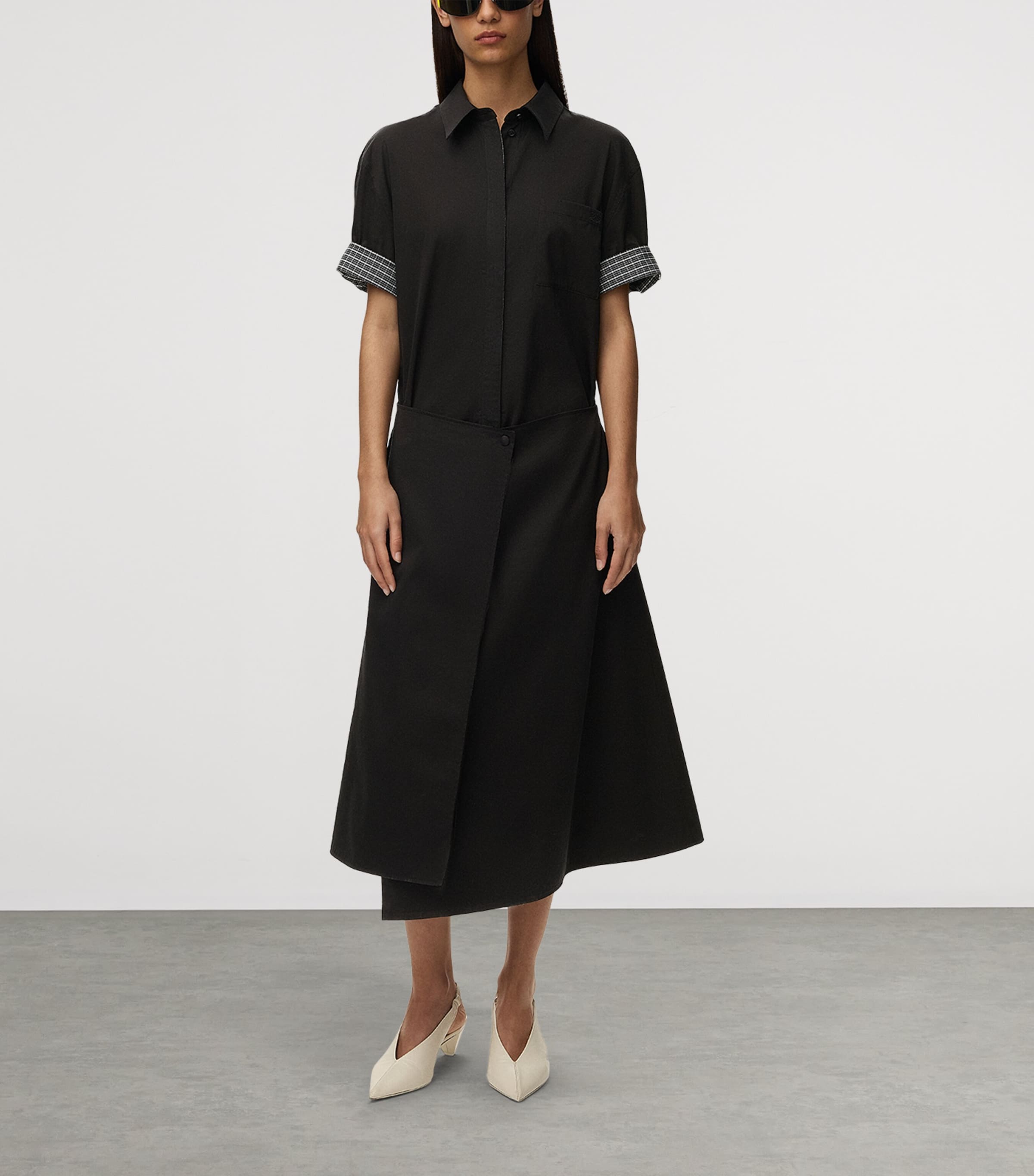 LOEWE Womens Cotton-Silk Midi Shirt Dress Black Image 4