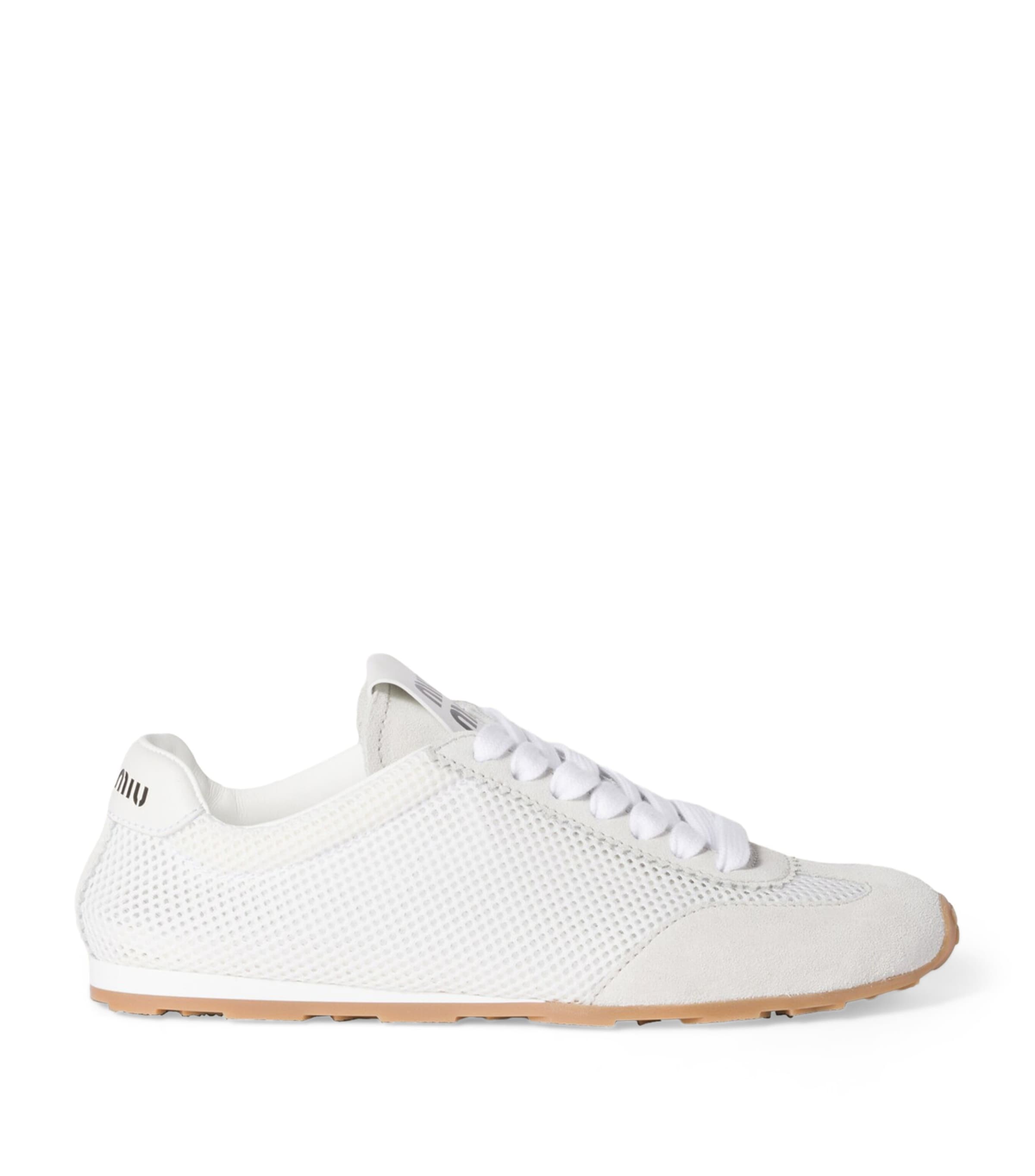 Miu Miu White Suede and Mesh Plume Sneakers | Harrods UK