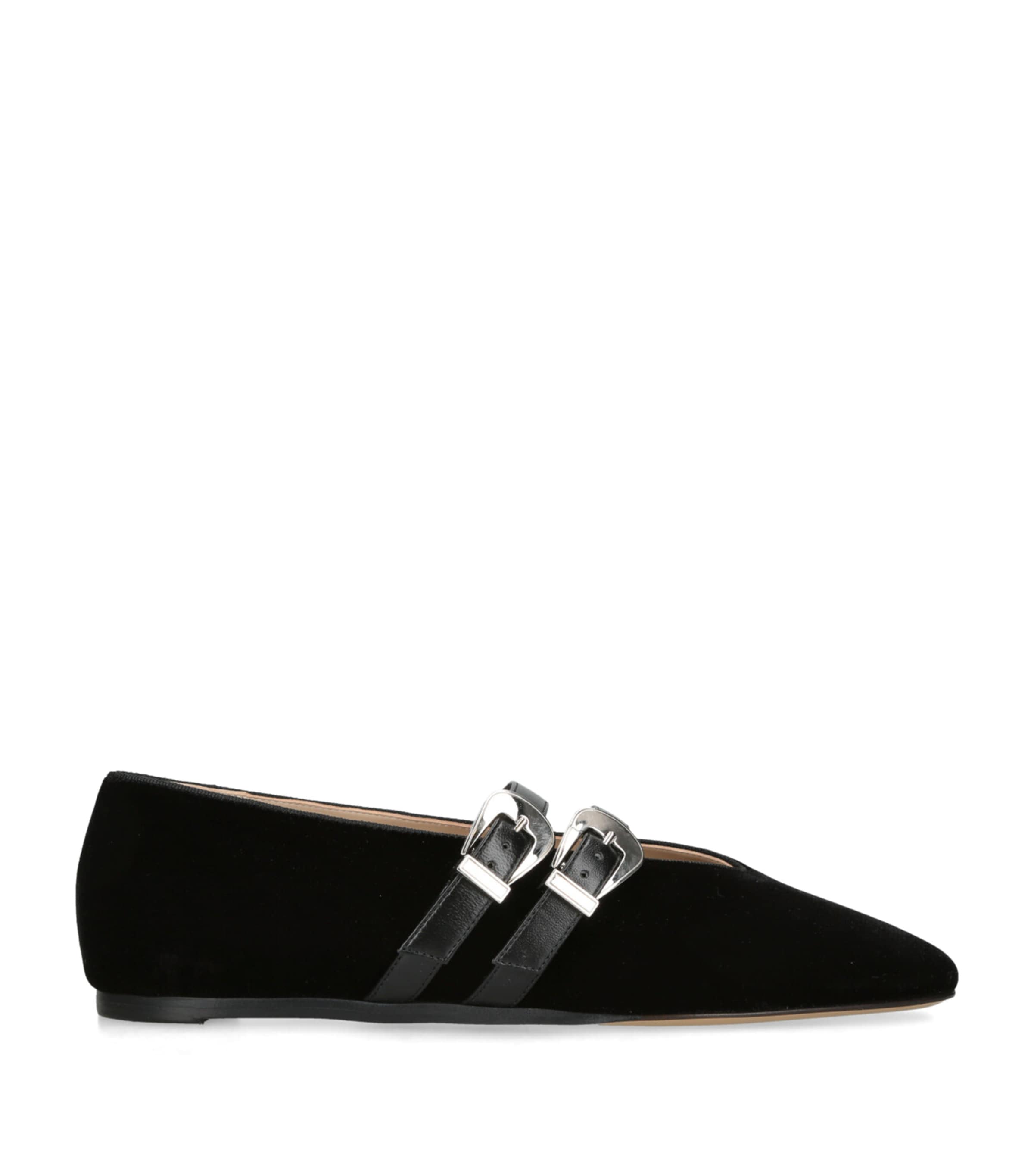 Shop Le Monde Beryl Velvet Buckle Claudia Ballet Flats In Black