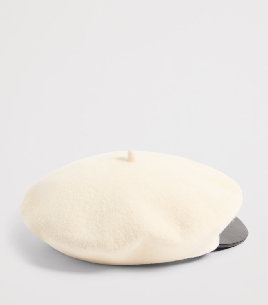 Wool Leather-Trim VLogo Signature Beret Q86 Image 3