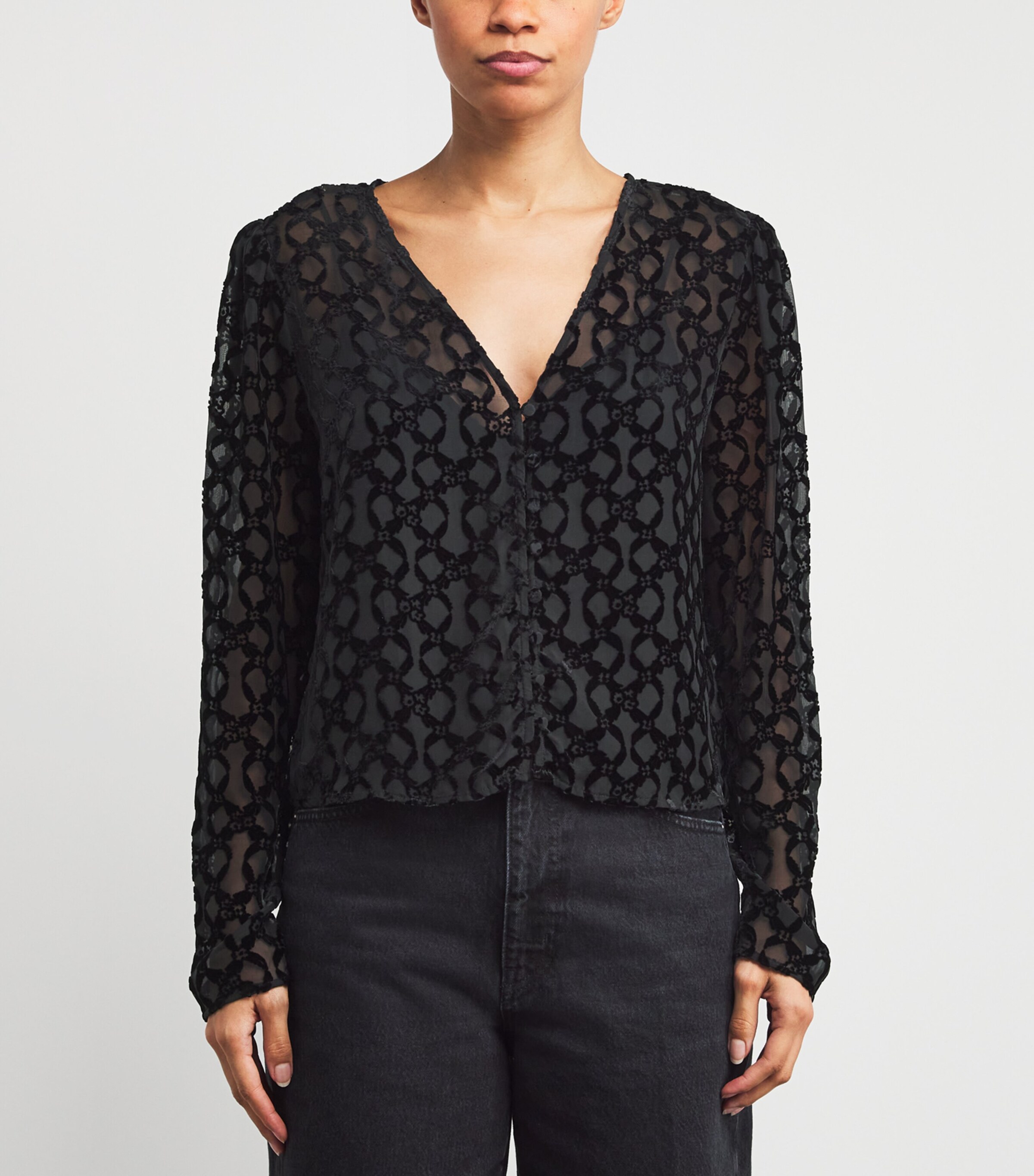 Velvet Jacquard Amaya Blouse BLACK Image 3