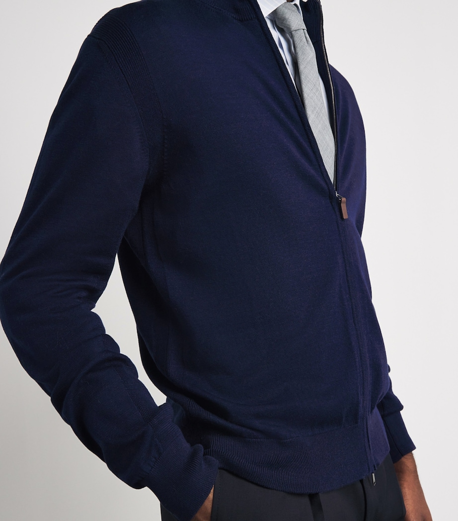 Eton Mens Cotton Zip Cardigan Navy Blue Image 3