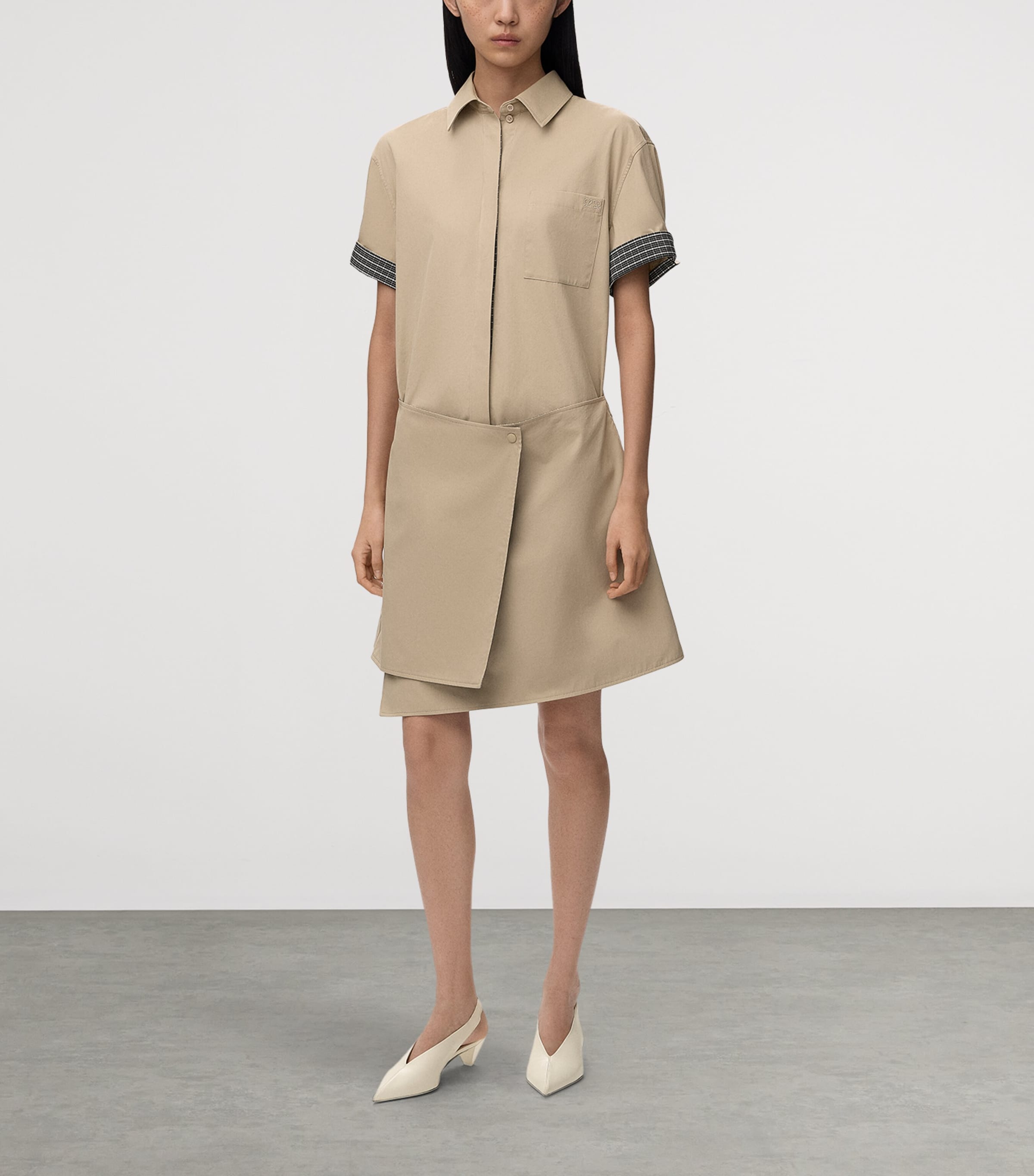 LOEWE Womens Cotton-Silk Midi Shirt Dress Beige Image 3