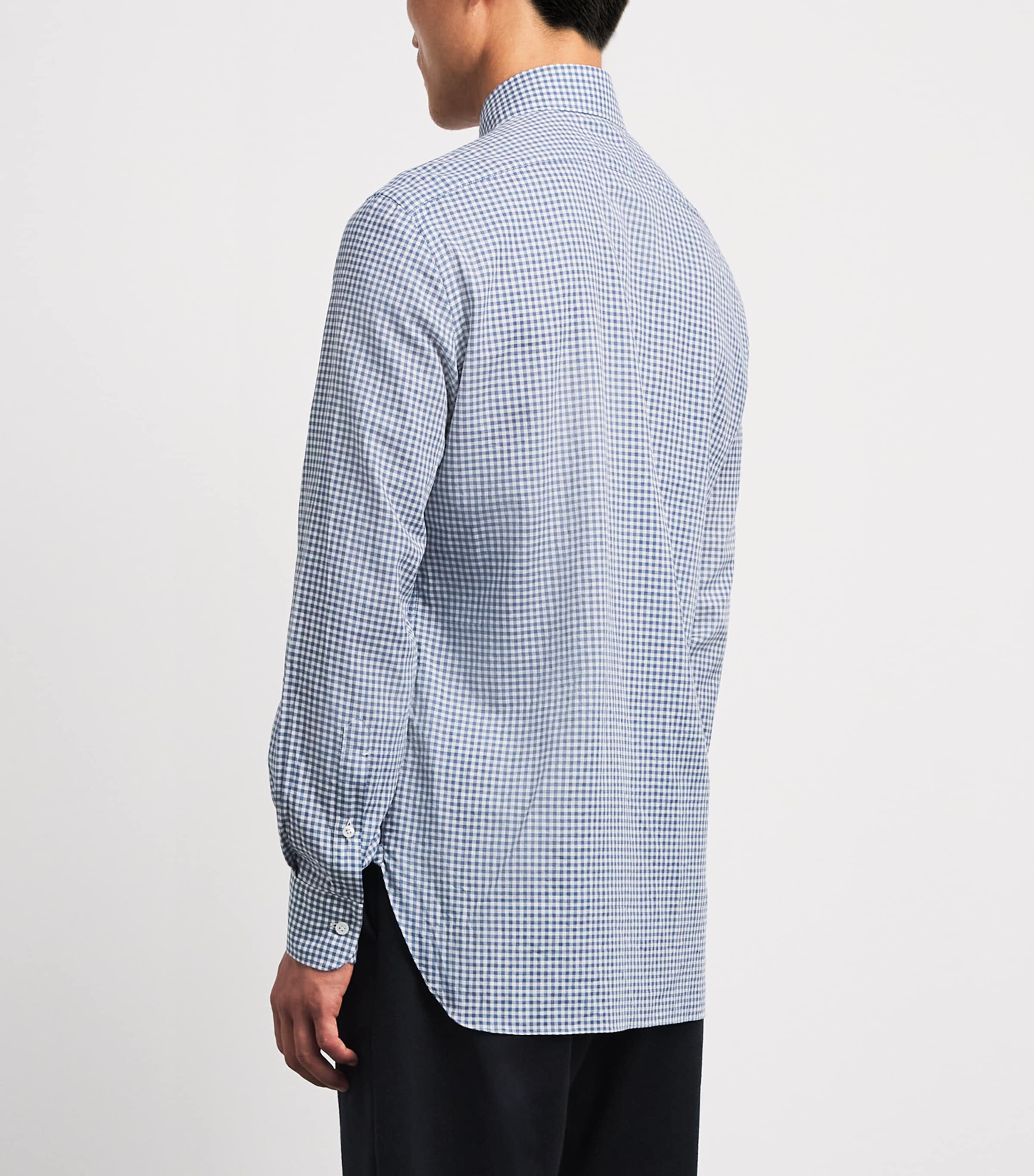 Barba Napoli Mens Cotton Washed Check Shirt Navy Image 5