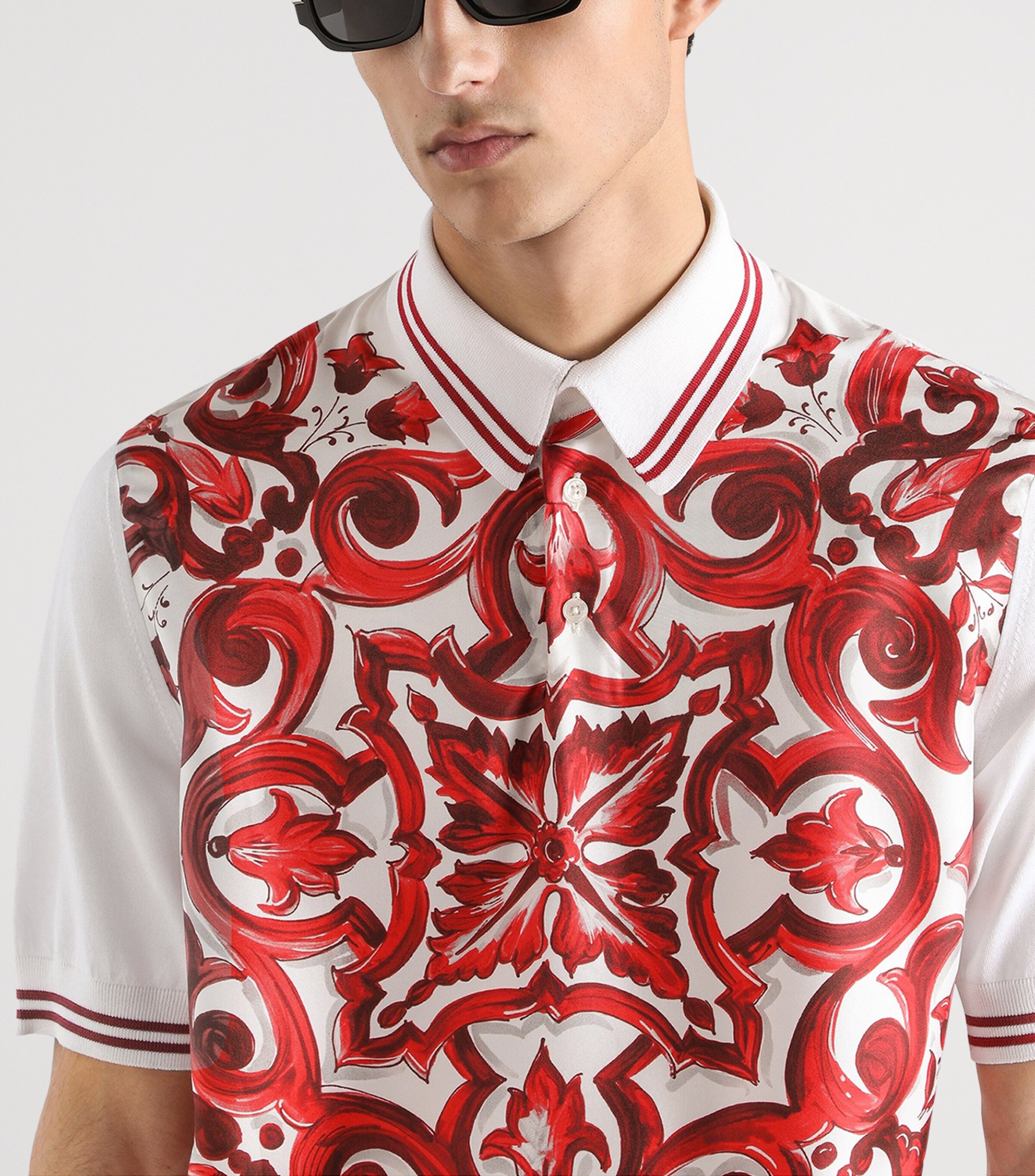 Dolce&Gabbana Mens Cotton-Silk Majolica Print Polo Shirt Maiolica Rub Image 4
